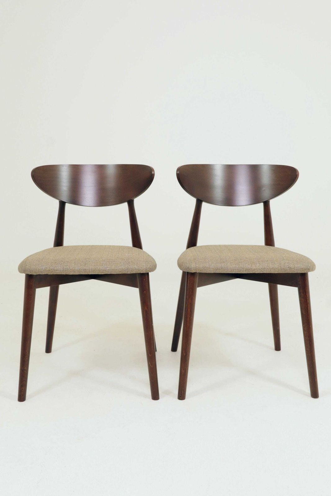 Set Of 4 Modern Beech Wood Dining Chair, Herringbone Yellow Ocra Fabric photo for sale