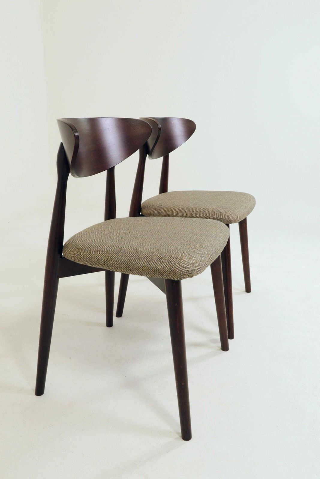 Set Of 4 Modern Beech Wood Dining Chair, Herringbone Yellow Ocra Fabric photo Furniture