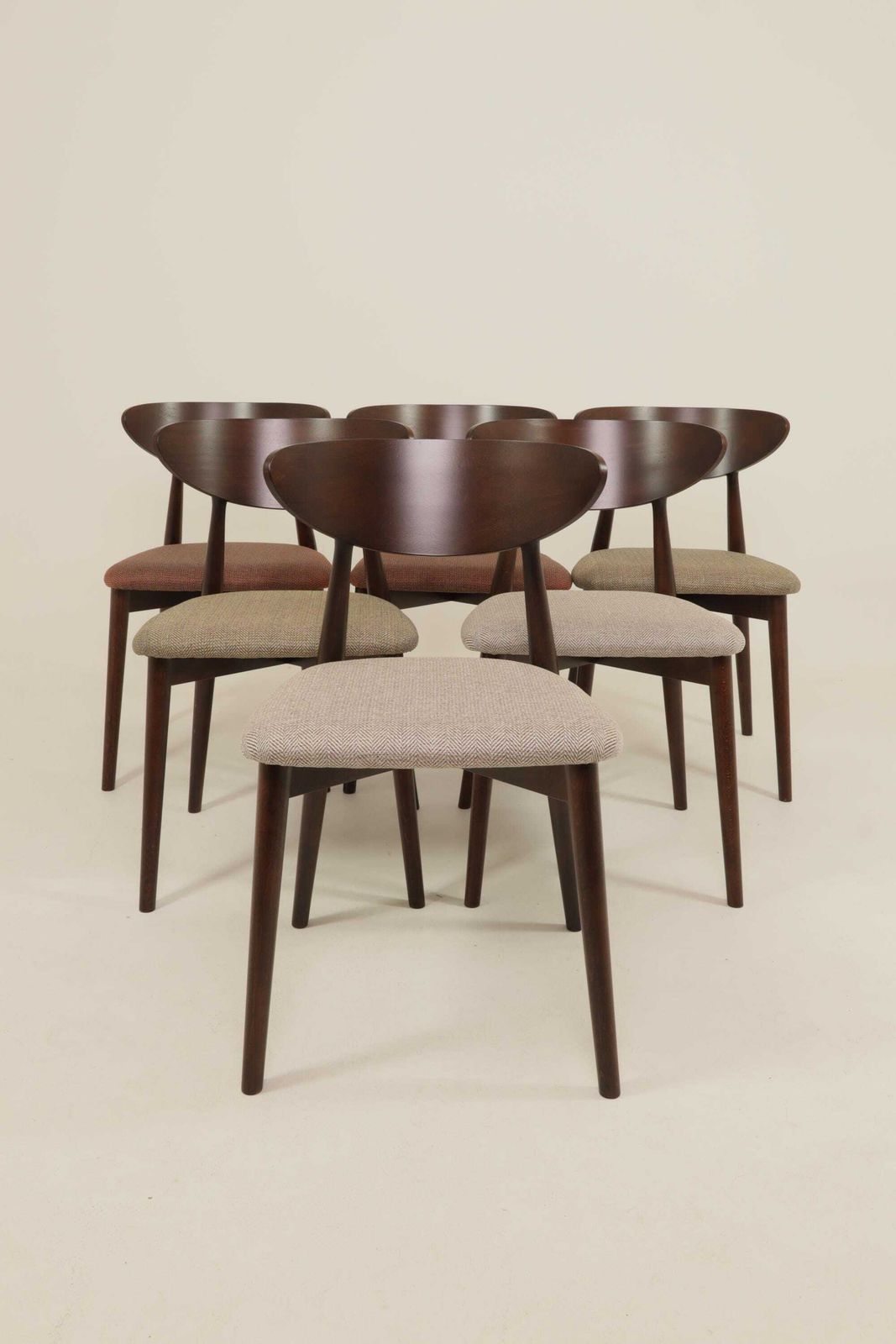 Furniture Set Of 4 Modern Beech Wood Dining Chair, Herringbone Yellow Ocra Fabric photo