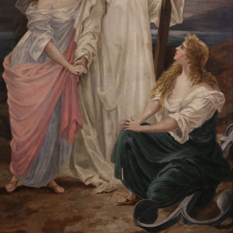 Great 19th Century Neoclassical Painting, Allegory Of Faith, Hope And Charity photo 1750.0