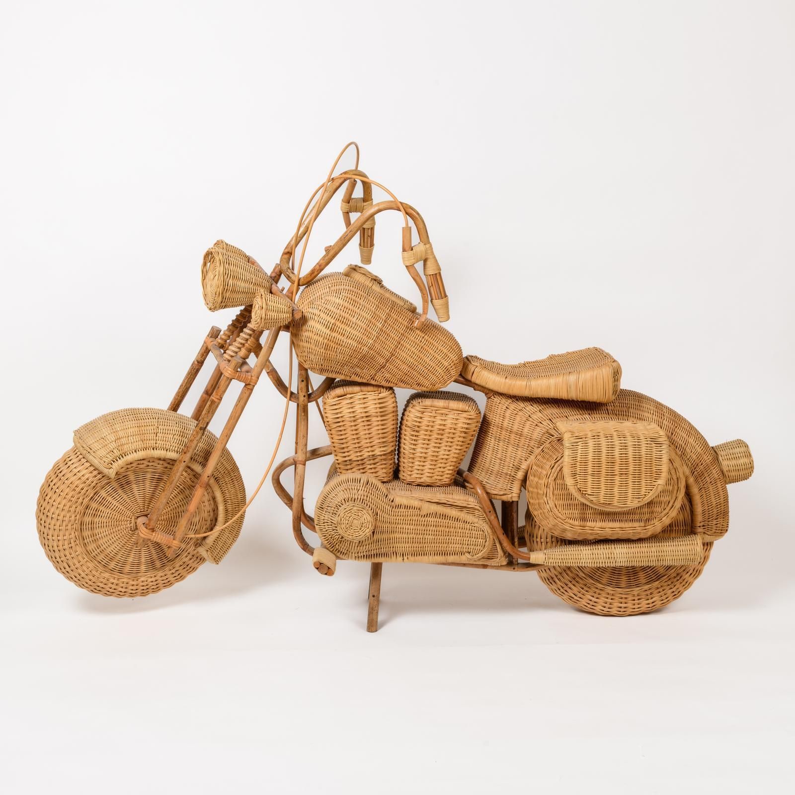 Full Size Wicker And Bentwood “Harley Davidson” Motorcycle Sculpture photo furniture