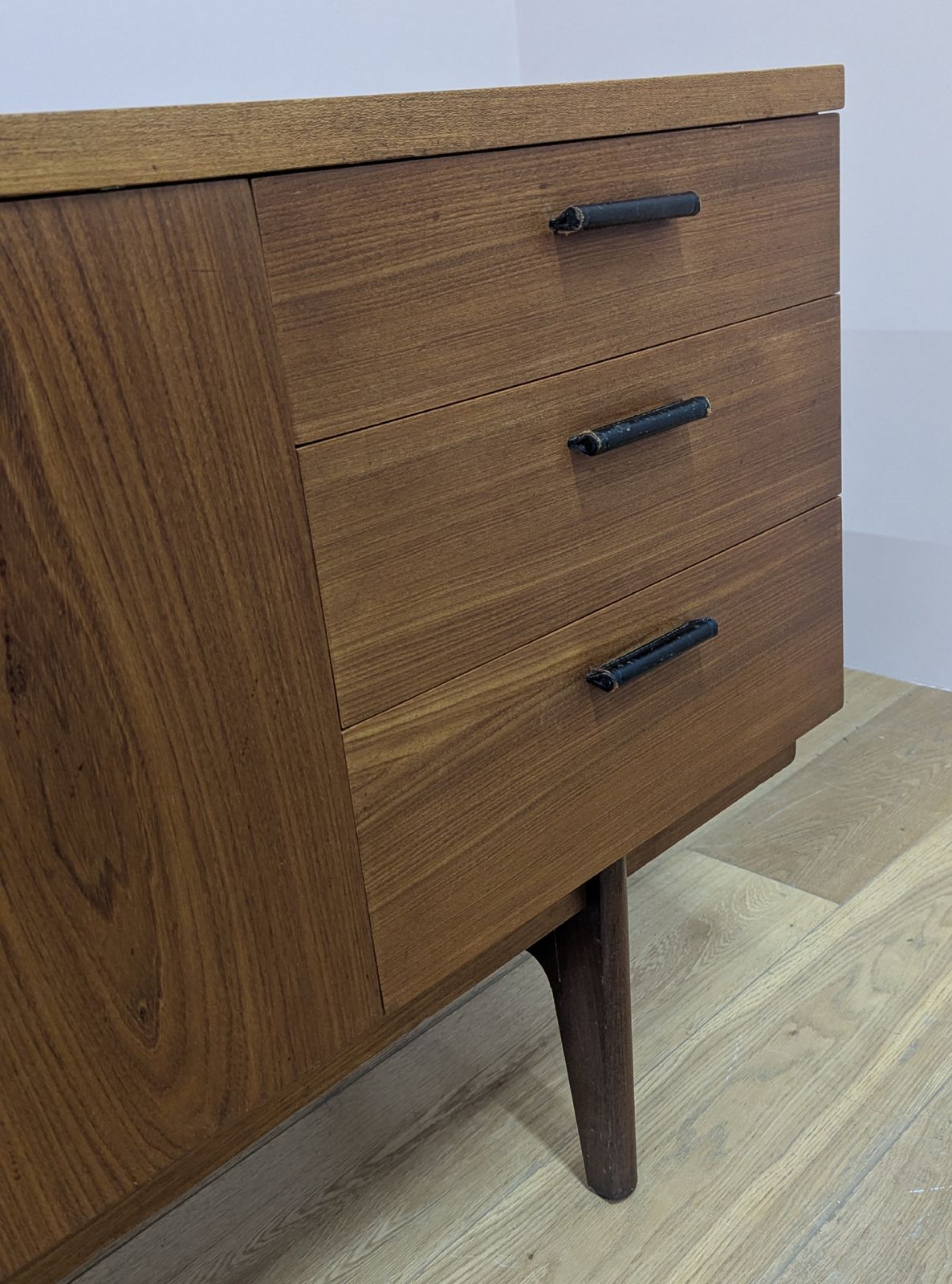 Midcentury 1960s Sideboard With Leather Handles By Gunther Hoffstead For Uniflex photo vinterior
