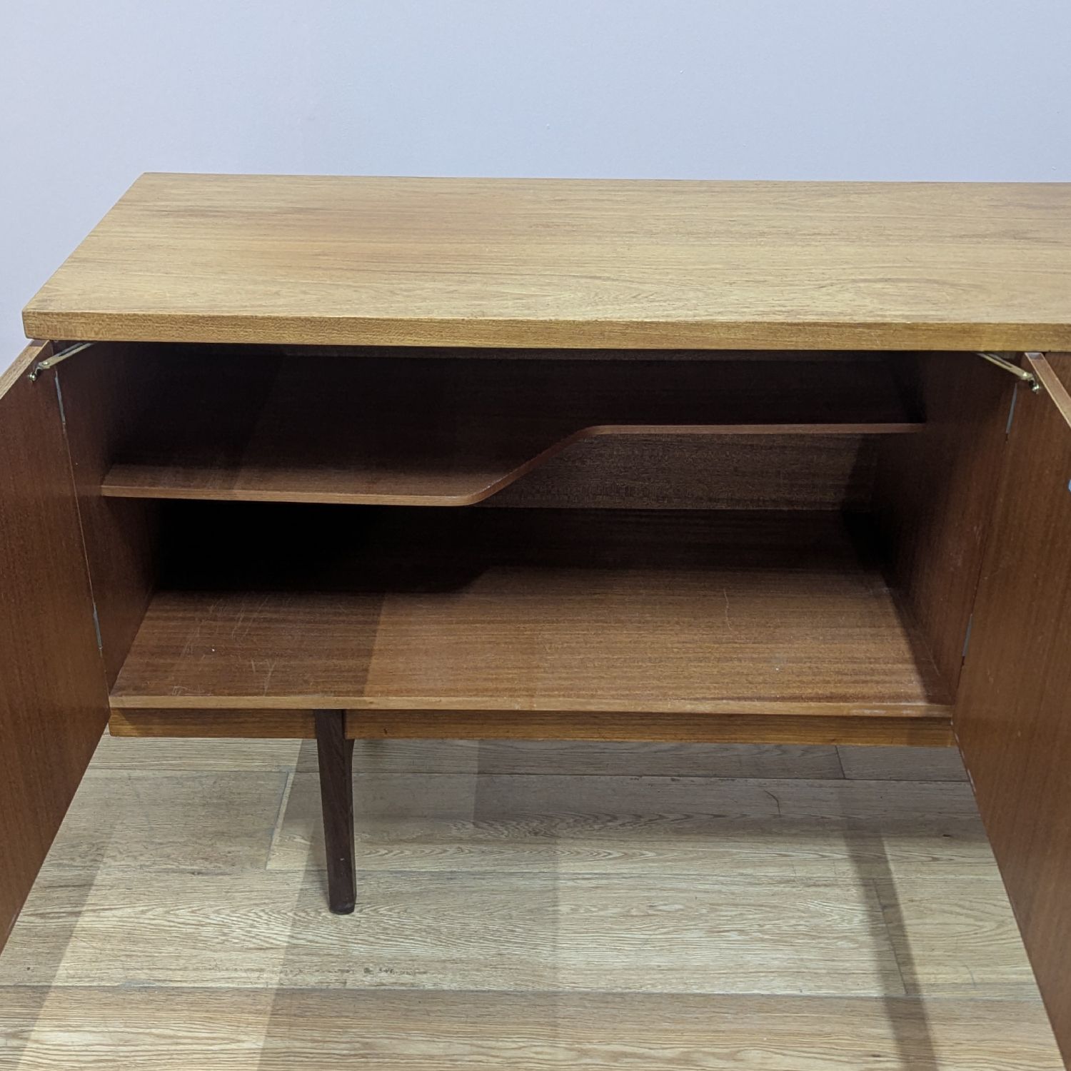 Midcentury 1960s Sideboard With Leather Handles By Gunther Hoffstead For Uniflex photo vintage