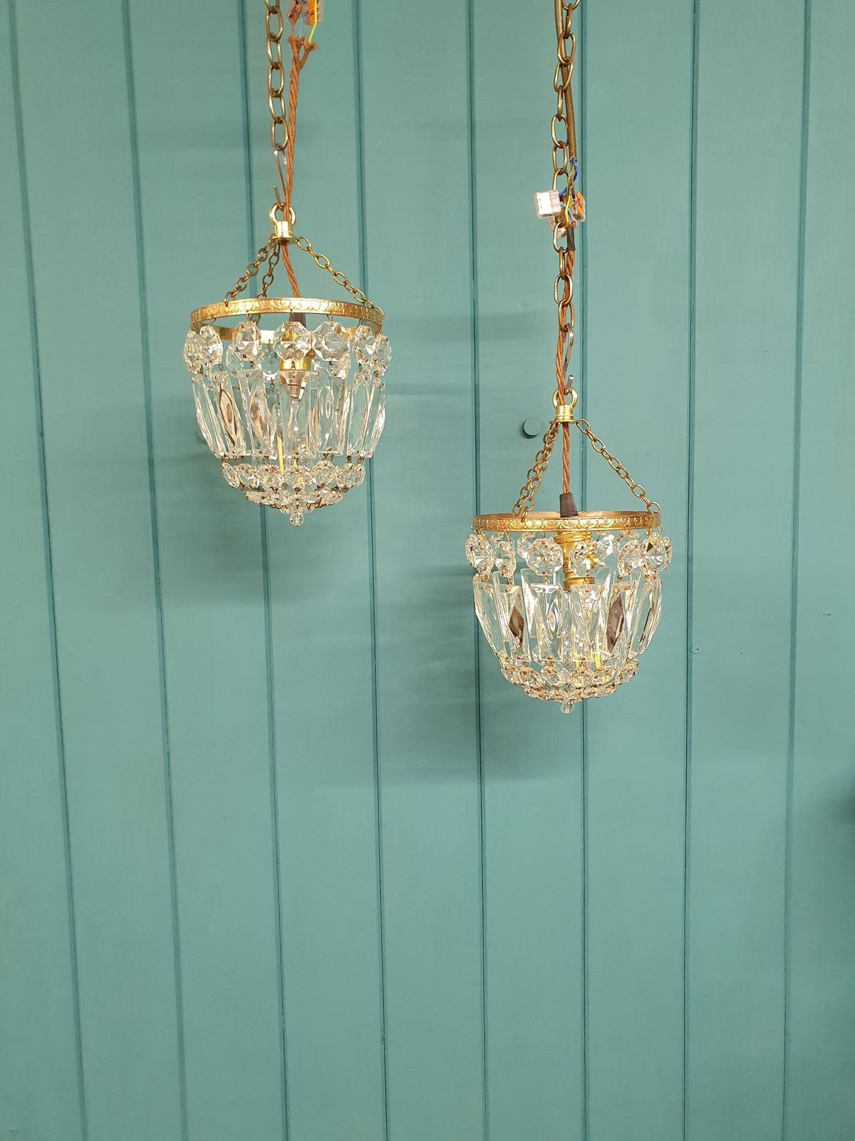Antique Pair Of Prison Bag Chandeliers 6"