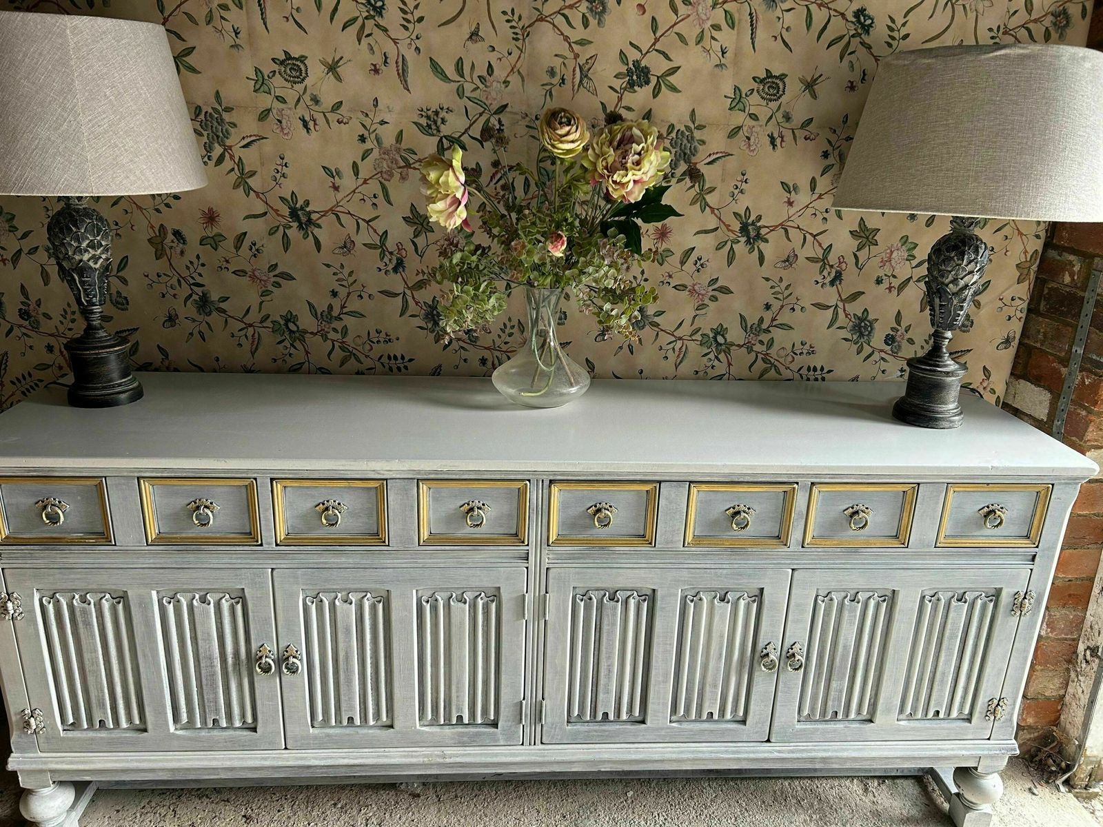Grey Painted Sideboard, 1900s, Antique photo furniture