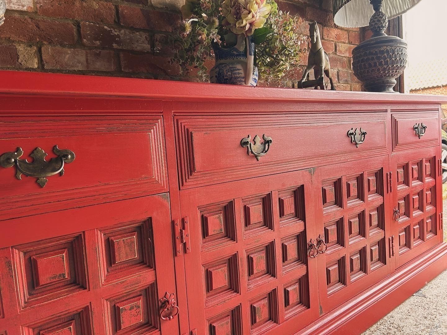 Antique Red Sideboard, 1800s photo vinterior