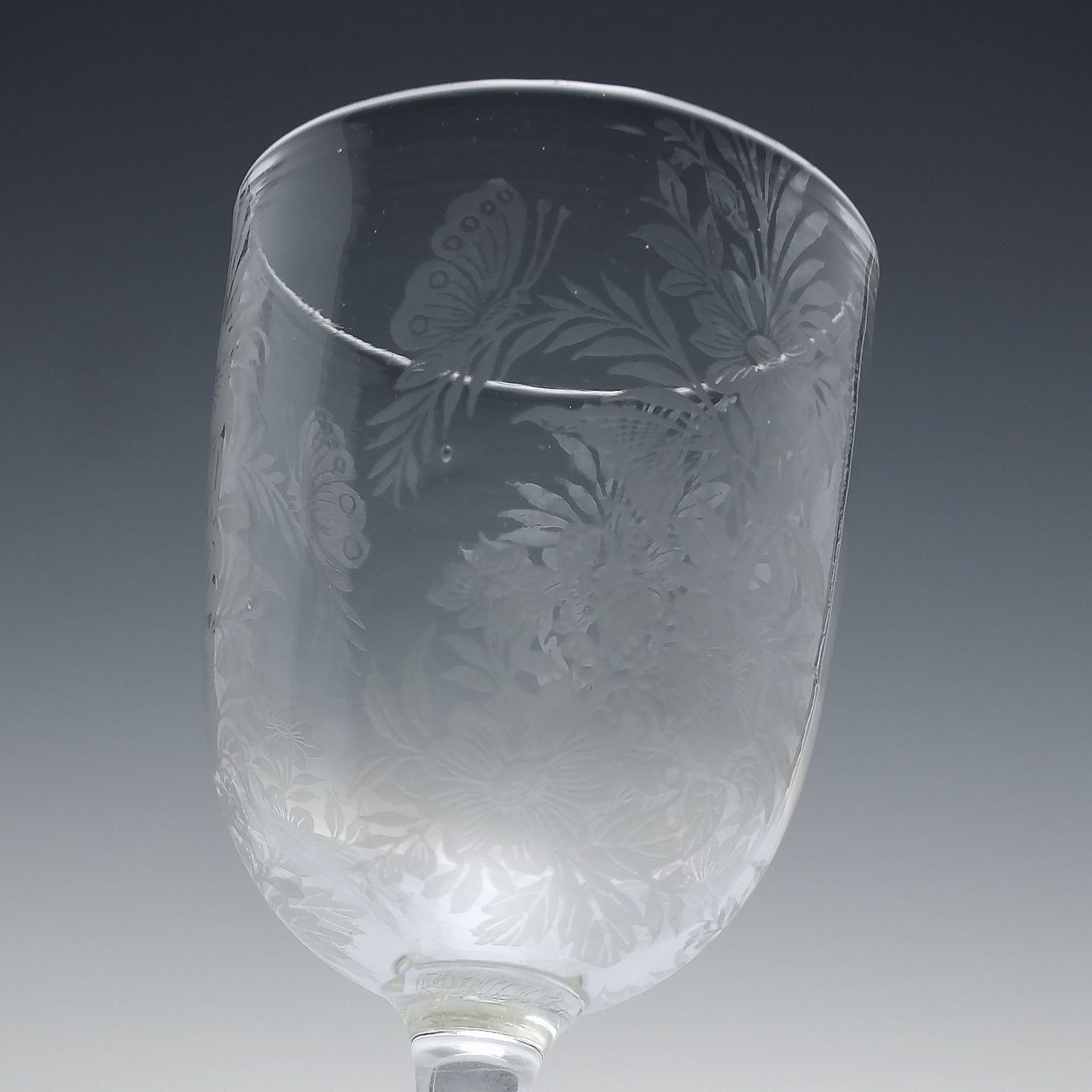 Victorian Acid Etched Glass Wine Goblet C1880   Butterflies And Flowers photo Home Decor