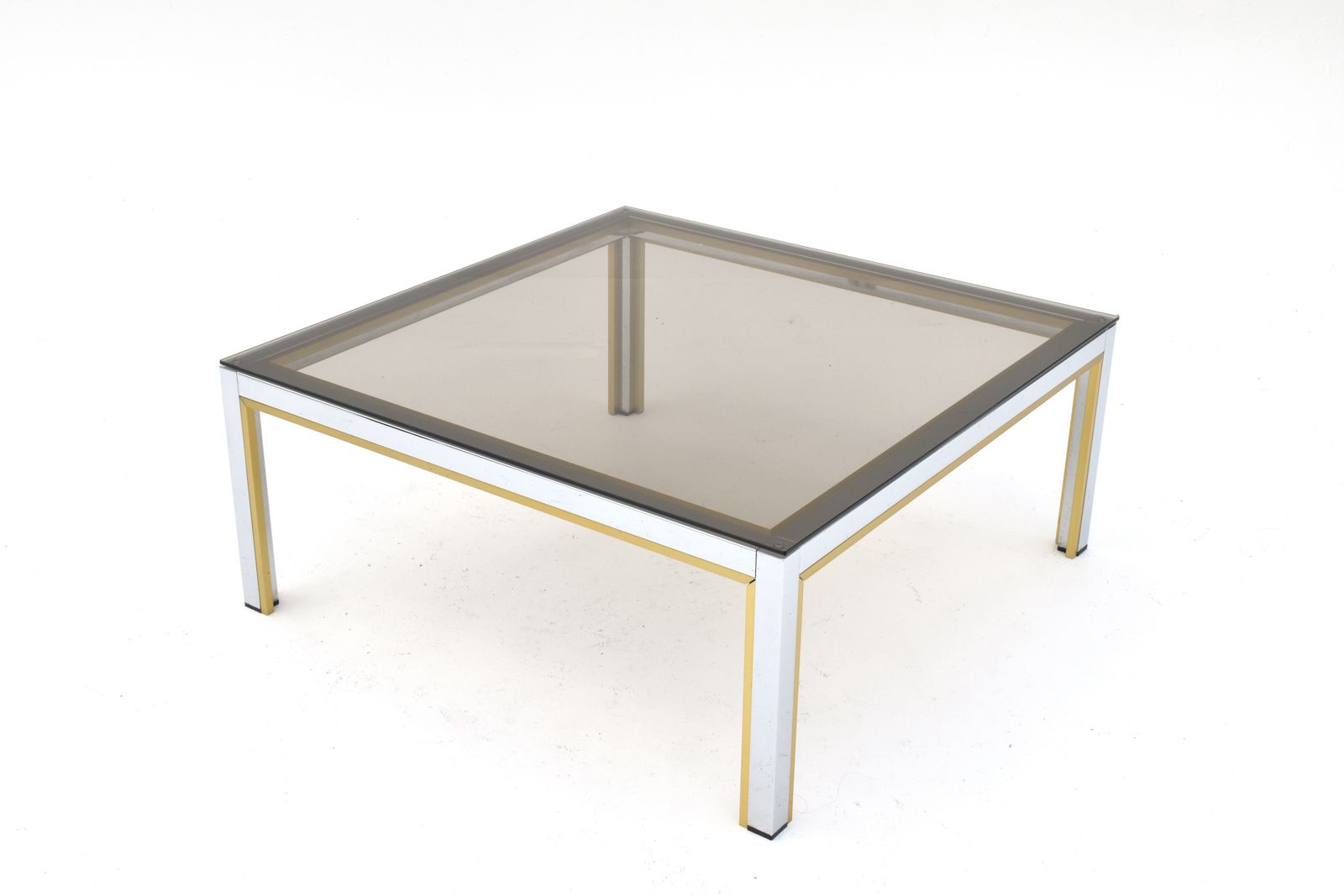 1970s Italian Renato Zevi Chrome, Brass & Smoked Glass Coffee Table photo vinterior