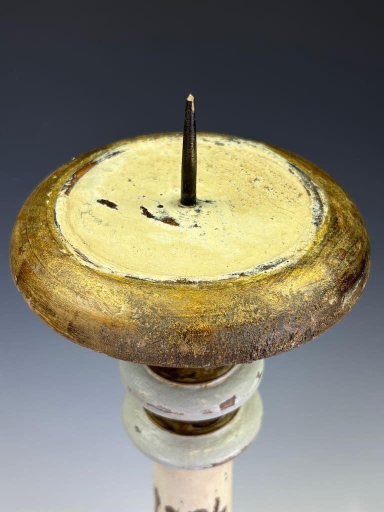 A Swedish Carved Wooden Candlestick, Circa 1870 photo vintage