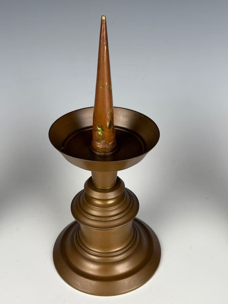 photo for sale Magnificent Set Of Three Late 17th Century Bronze Pricket Candlesticks