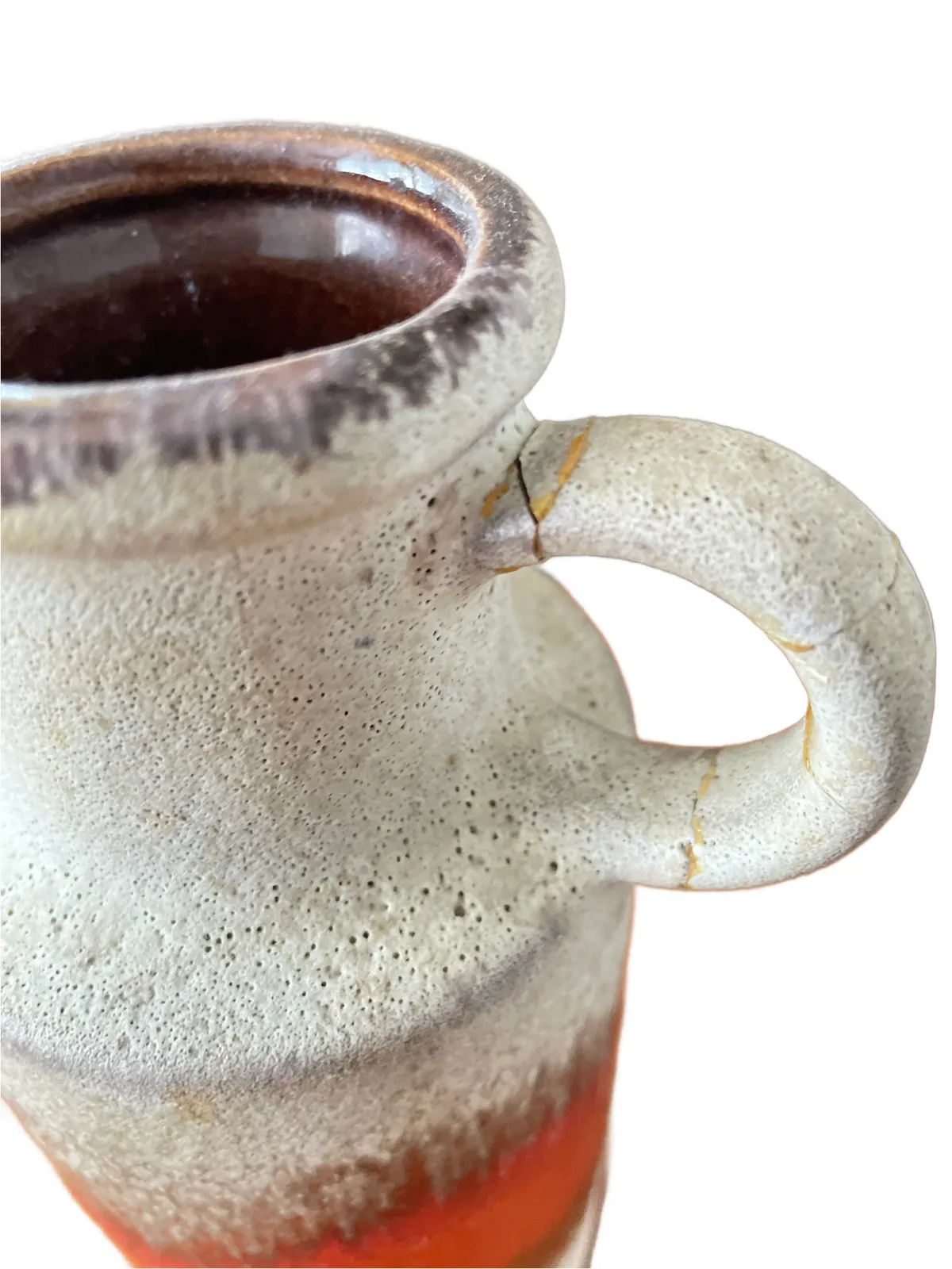 Mid Century West German Lava Glaze Pottery Vase  Red Flame photo for sale