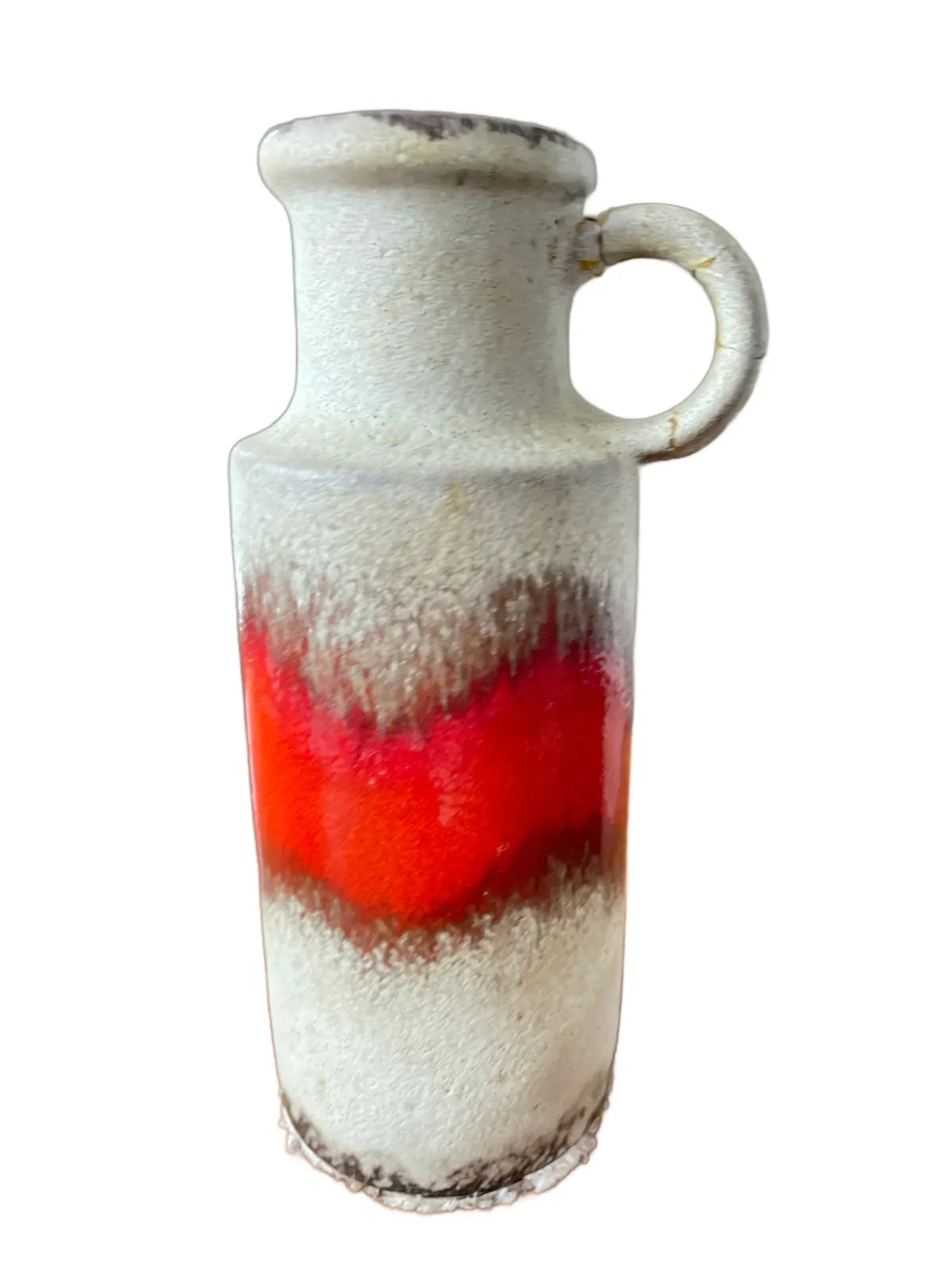 Mid Century West German Lava Glaze Pottery Vase  Red Flame photo 65.0