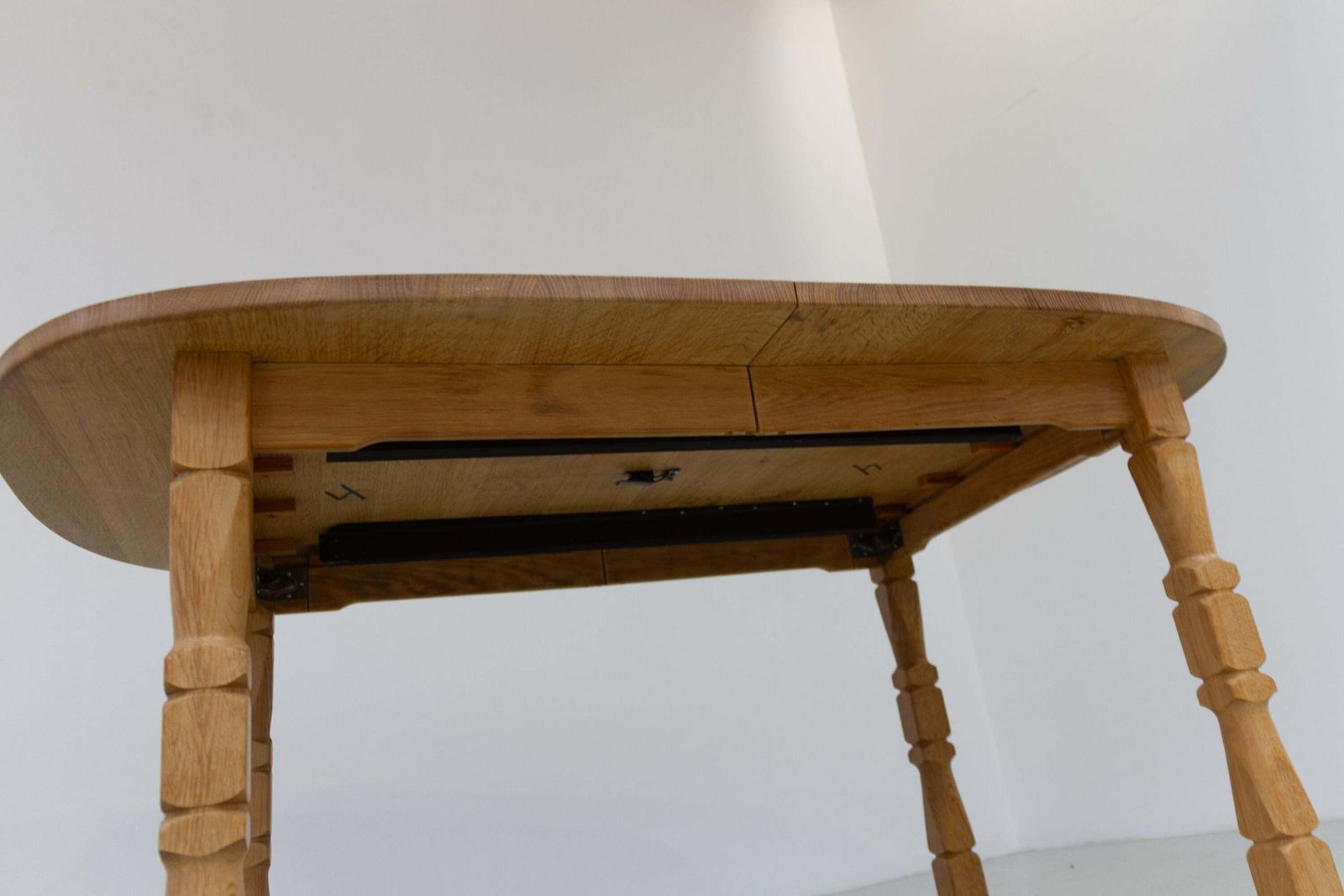 Danish Brutalist Oak Extendable Dining Table By Henning Kjærnulf, 1970s. photo 1106.0