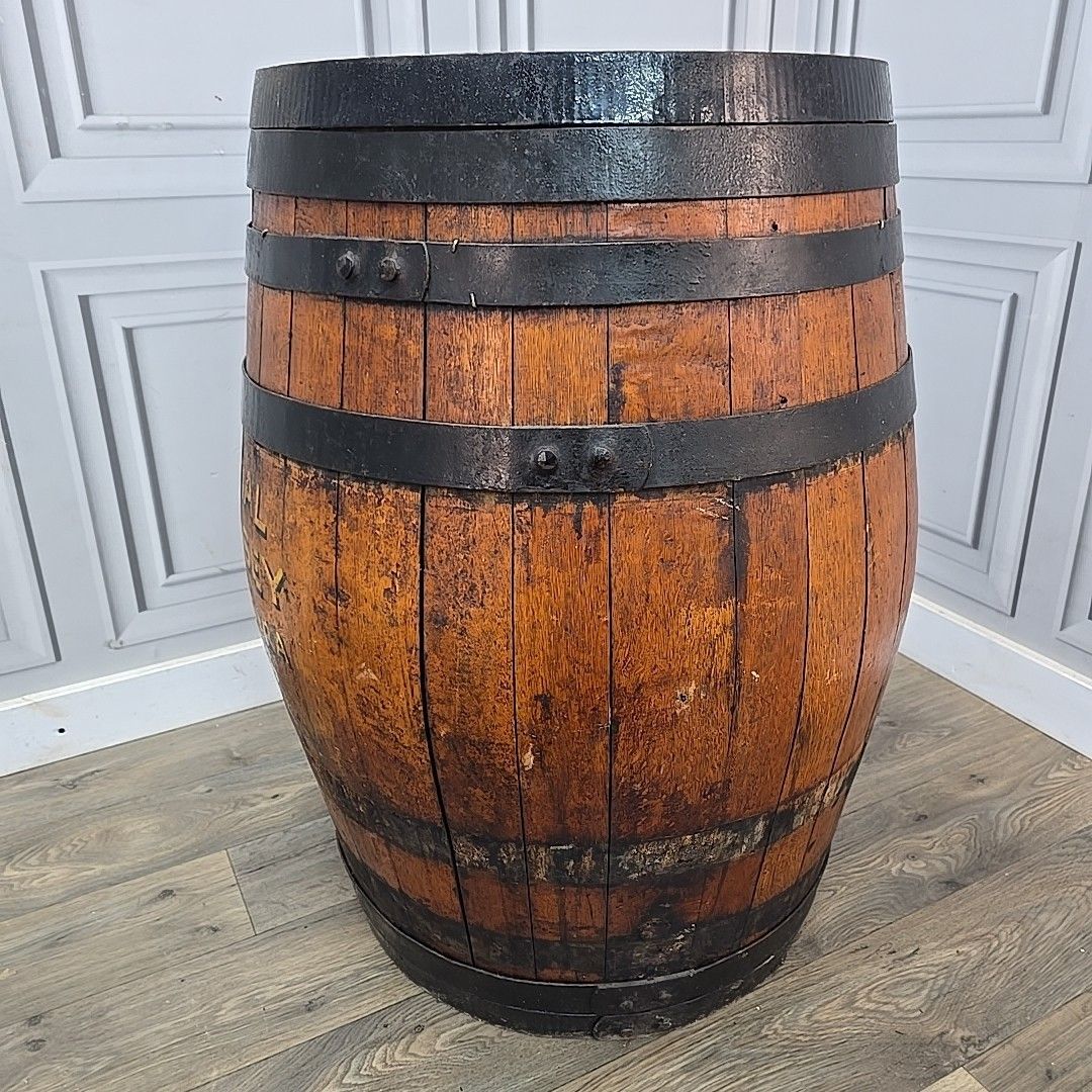 Vintage Oak Whiskey Barrel Madeira Wine Stave Pub Table Base Display Planter photo buy