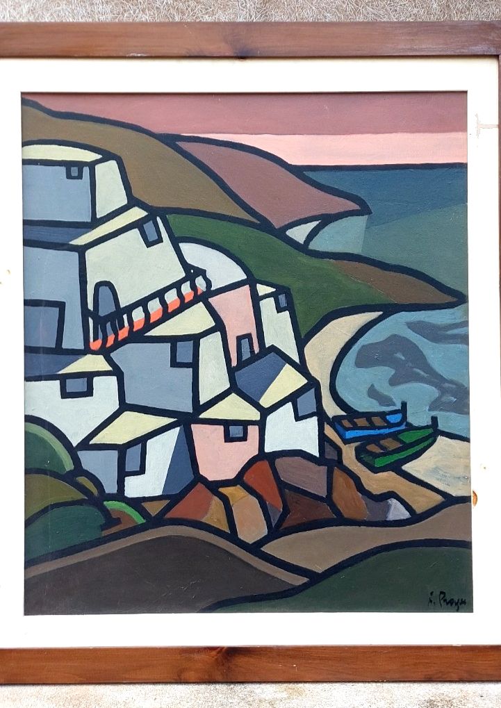 Oil Painting On Canvas "Fishermen's Houses" Frank Prayer (1924) 70 X 60 Cm photo furniture