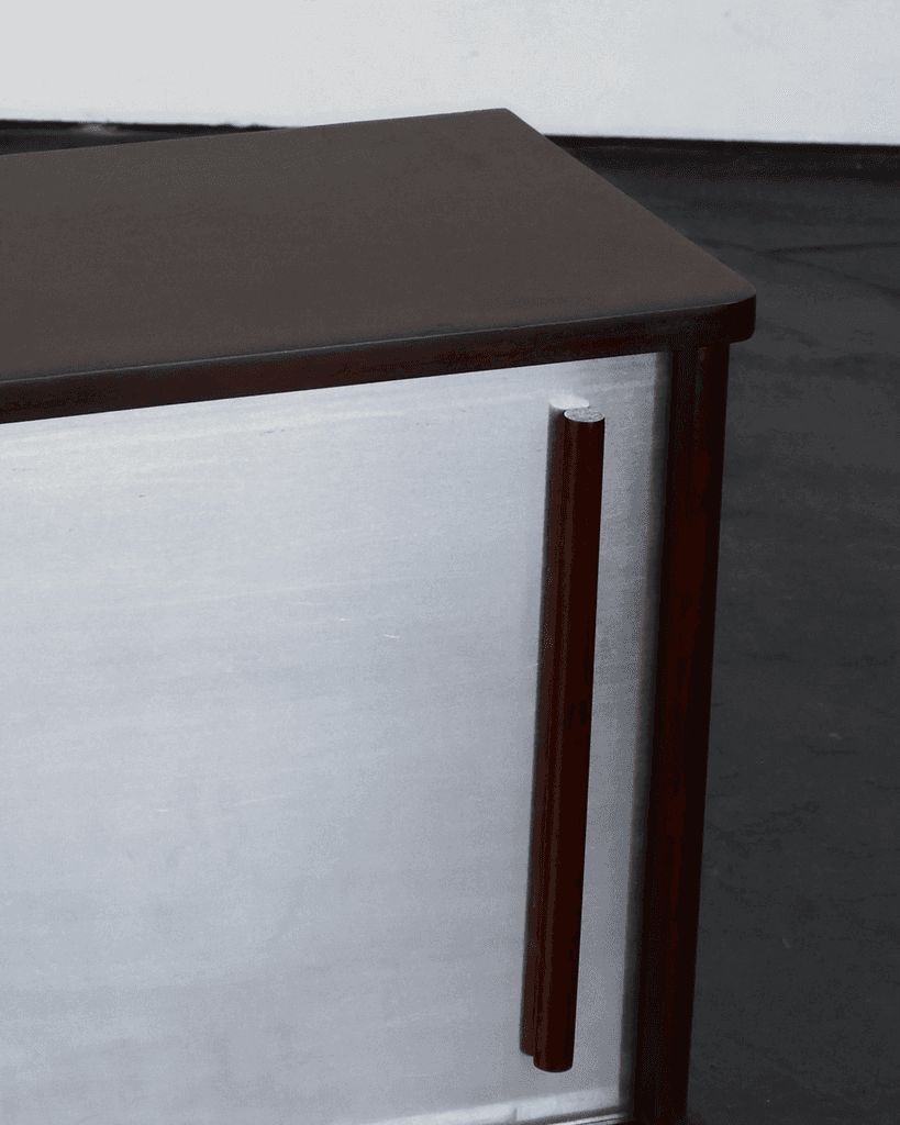 Small French C.1950s Rosewood Veneer & Aluminium Sideboard. photo vintage