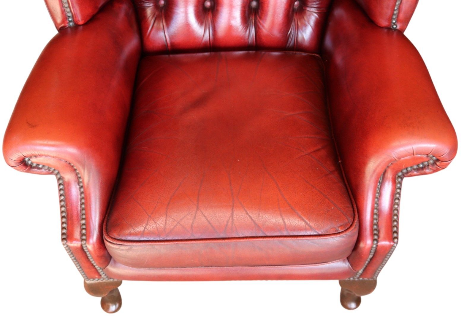 Vintage Oxblood Red Leather Wingback Queen Anne Style  Chesterfield Armchair photo buy