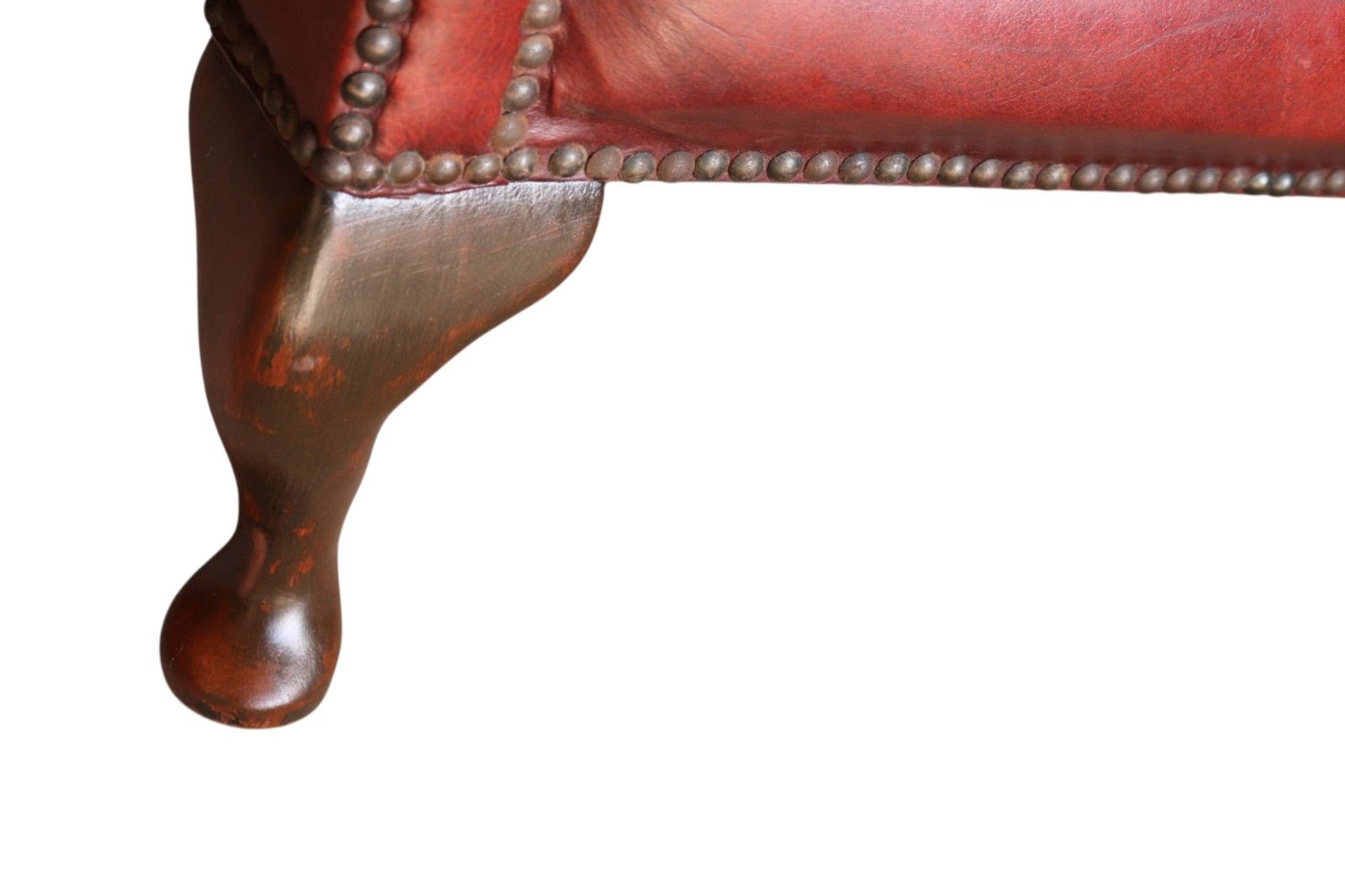 photo furniture Vintage Oxblood Red Leather Wingback Queen Anne Style  Chesterfield Chair