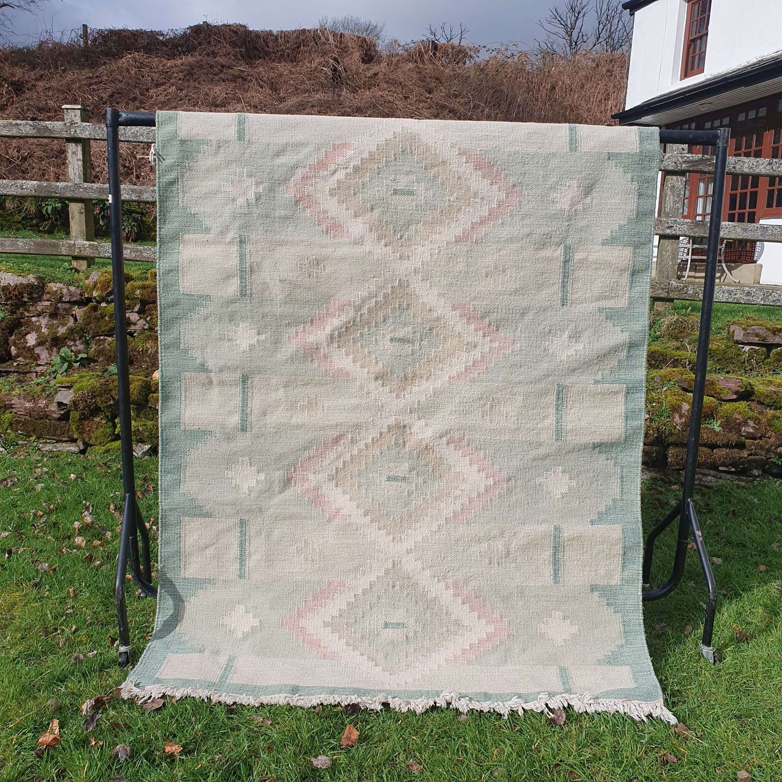 A Vintage Traditional Swedish Flatweave Rollakan Rug Dating From The 1950s. photo furniture