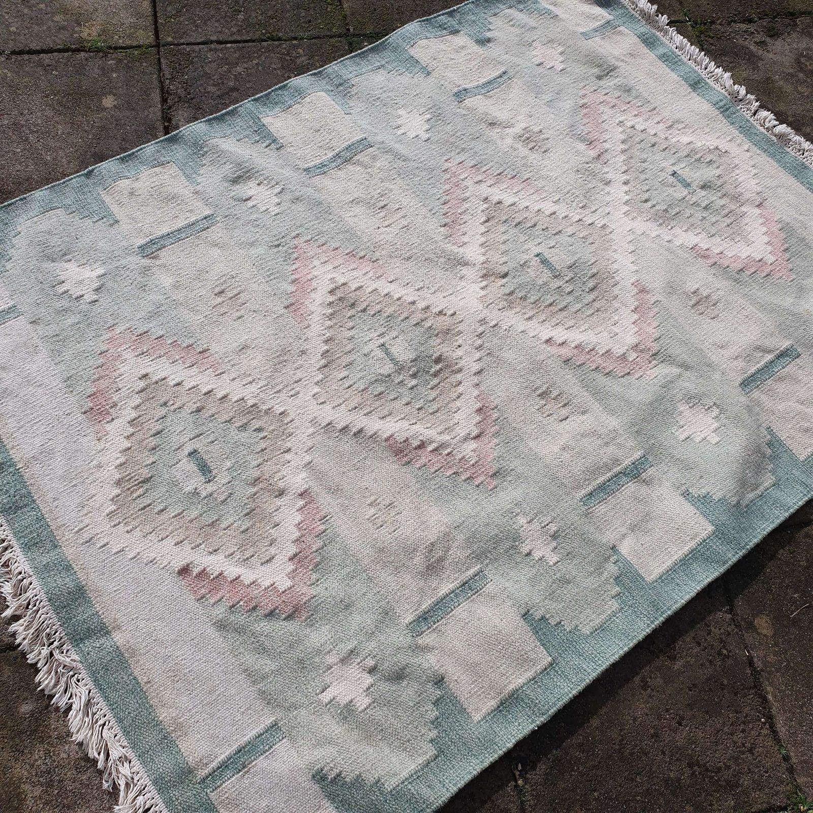 A Vintage Traditional Swedish Flatweave Rollakan Rug Dating From The 1950s. photo vintage