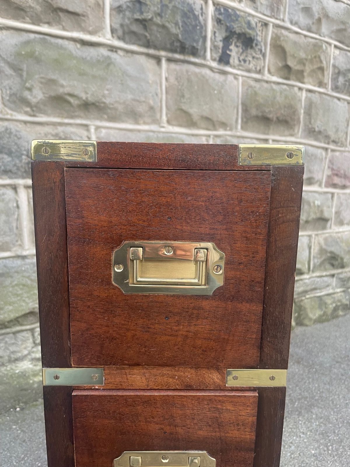 Pair Brass Bound Mahogany Military Style Chest Draws photo Furniture