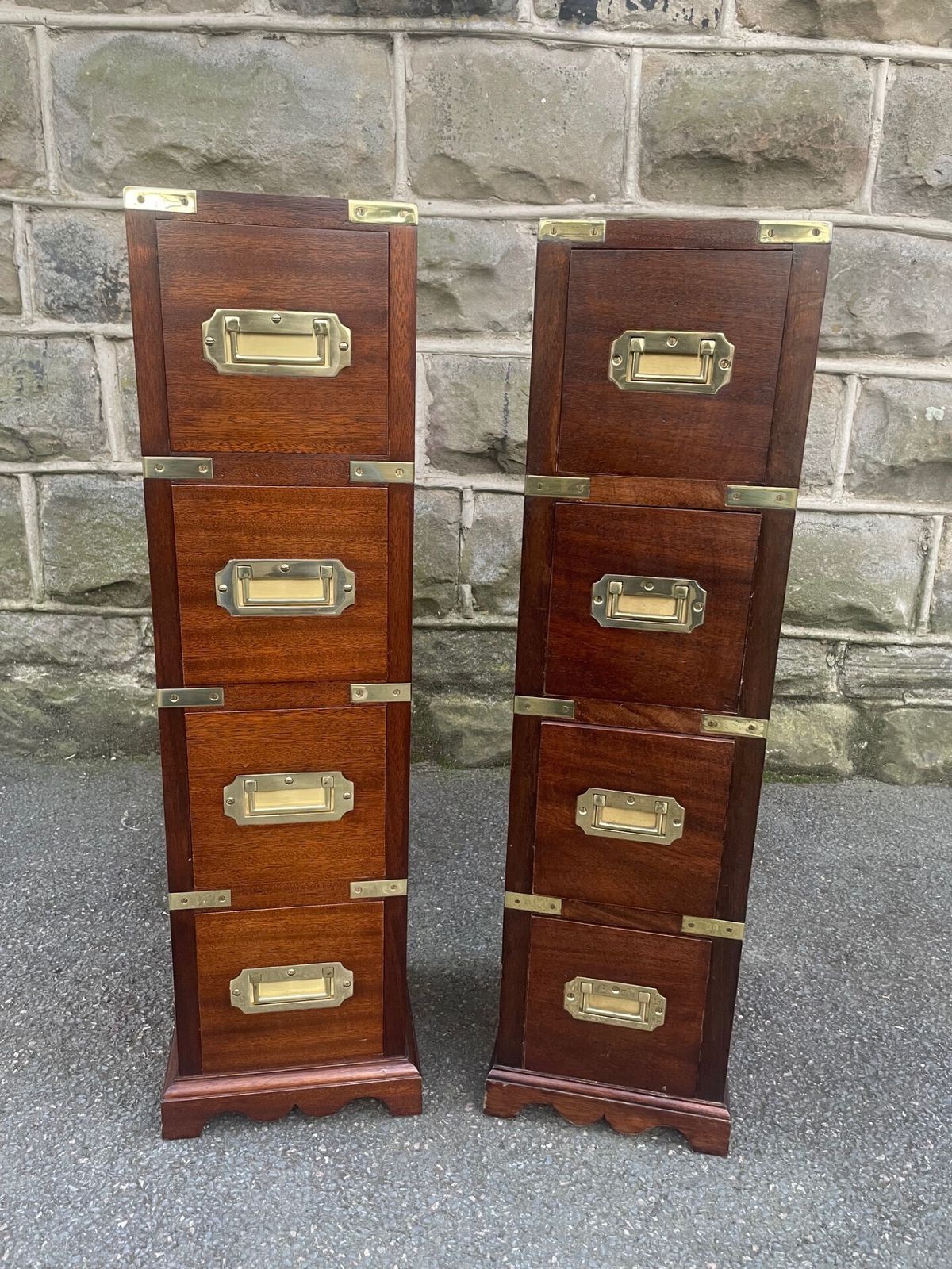 photo furniture Pair Brass Bound Mahogany Military Style Chest Draws