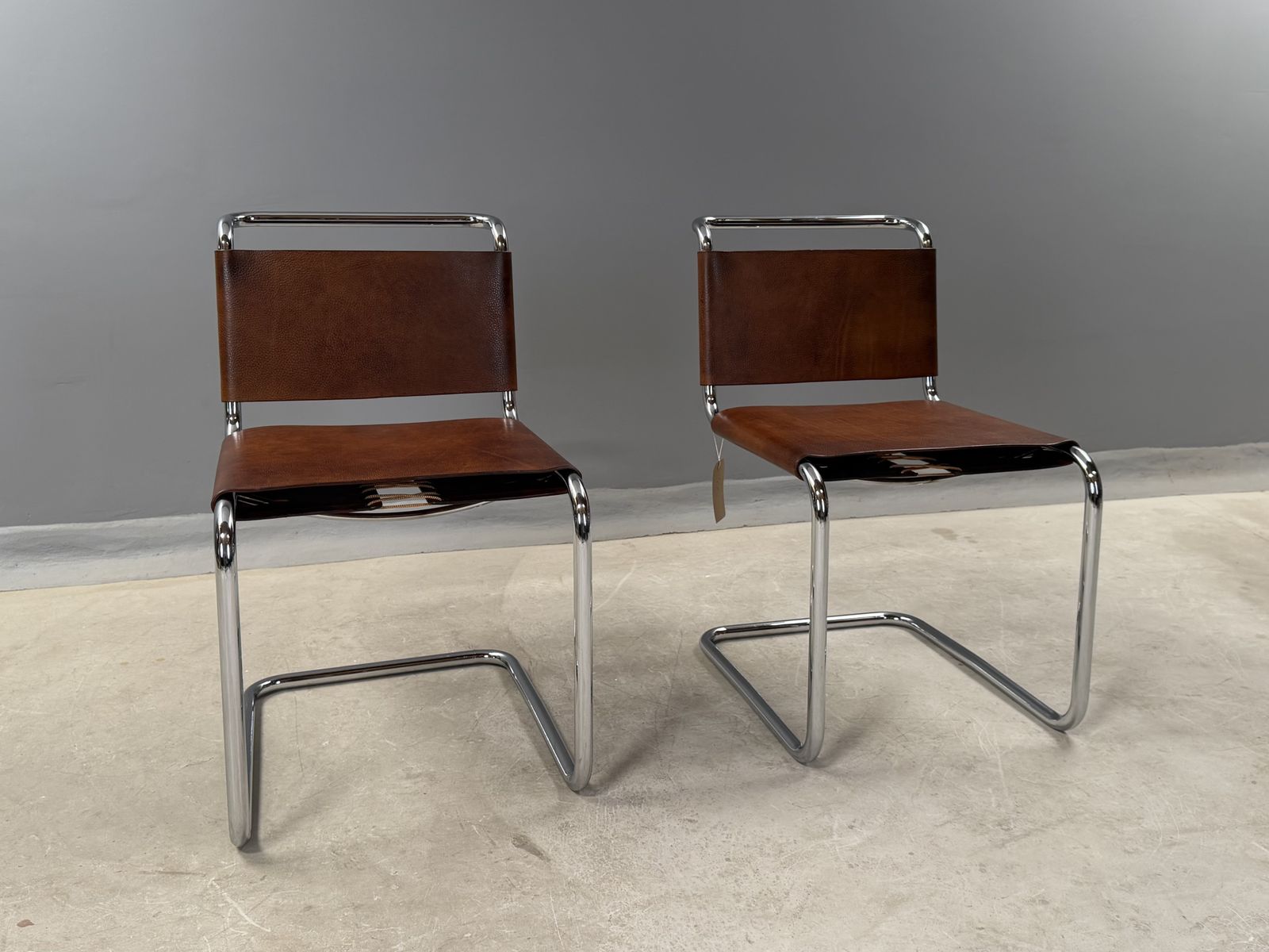 Pair Of Dining Or Side Or Hall Bauhaus Cantilever Chairs  Mart Stam S33 Style  Chrome & Saddle Leather photo buy