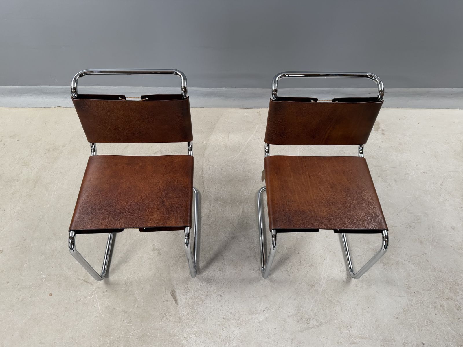1995.0 Pair Of Dining Or Side Or Hall Bauhaus Cantilever Chairs  Mart Stam S33 Style  Chrome & Saddle Leather photo