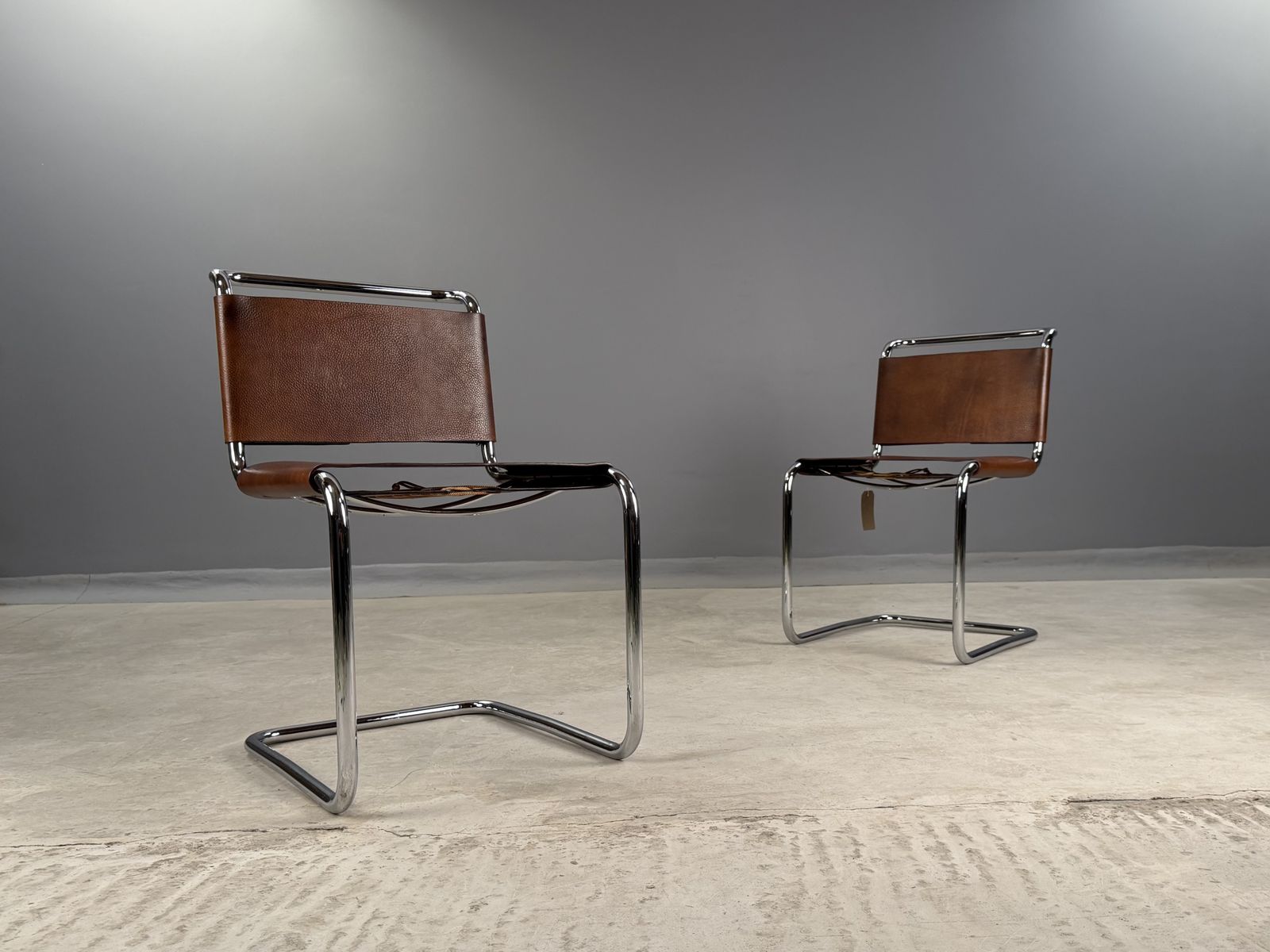 Pair Of Dining Or Side Or Hall Bauhaus Cantilever Chairs  Mart Stam S33 Style  Chrome & Saddle Leather photo furniture