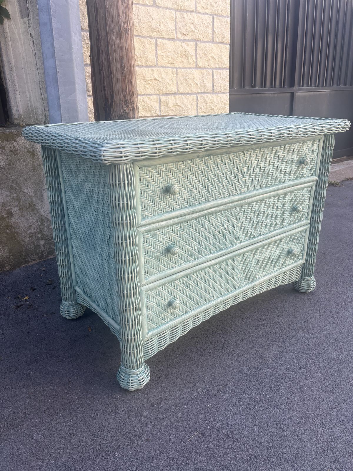 Vintage Italian Baby Blue Wicker Chest Of Drawers Storage photo furniture