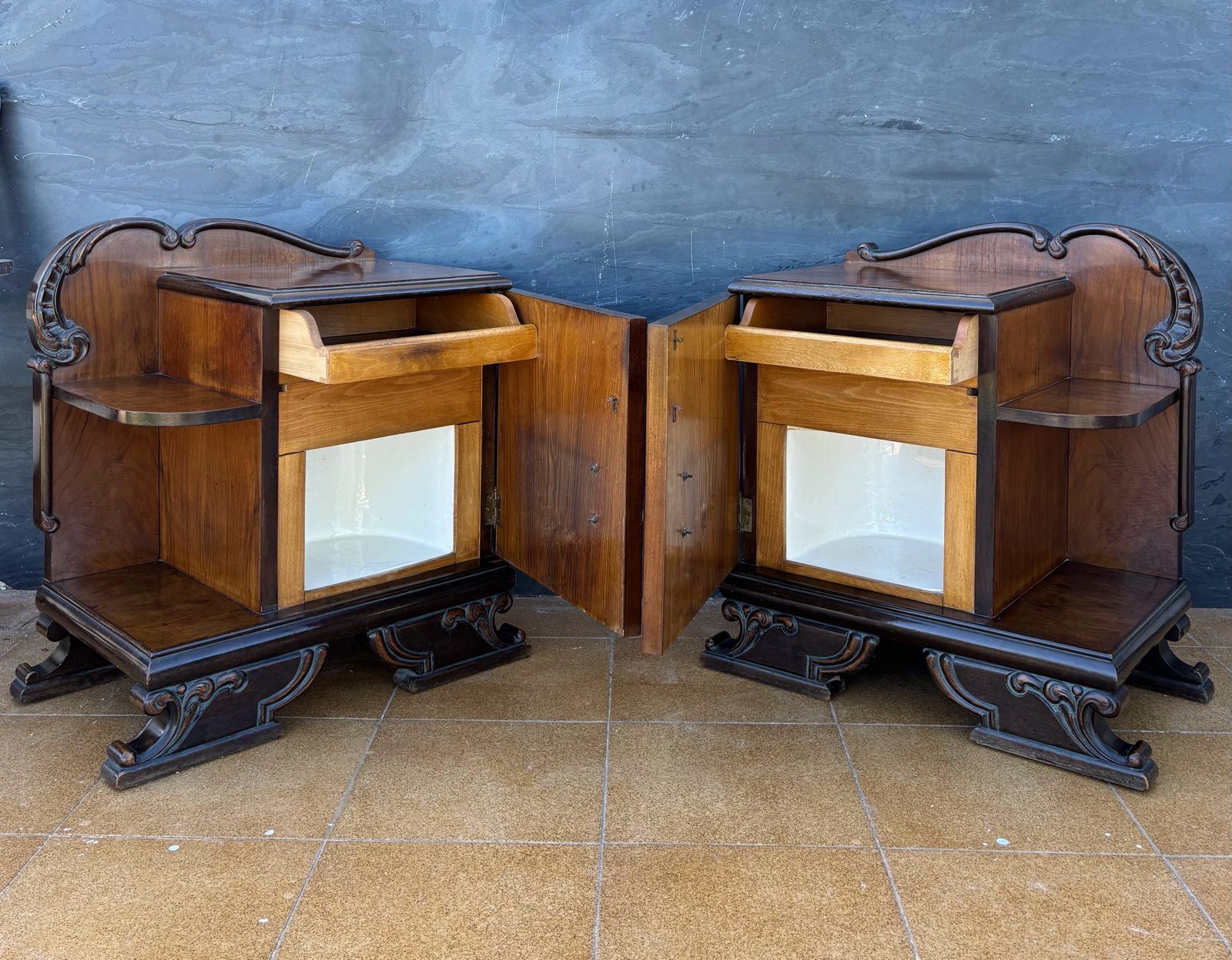 Pair Of Art Deco Walnut Bedside Nightstands, 1930s photo 2950.0