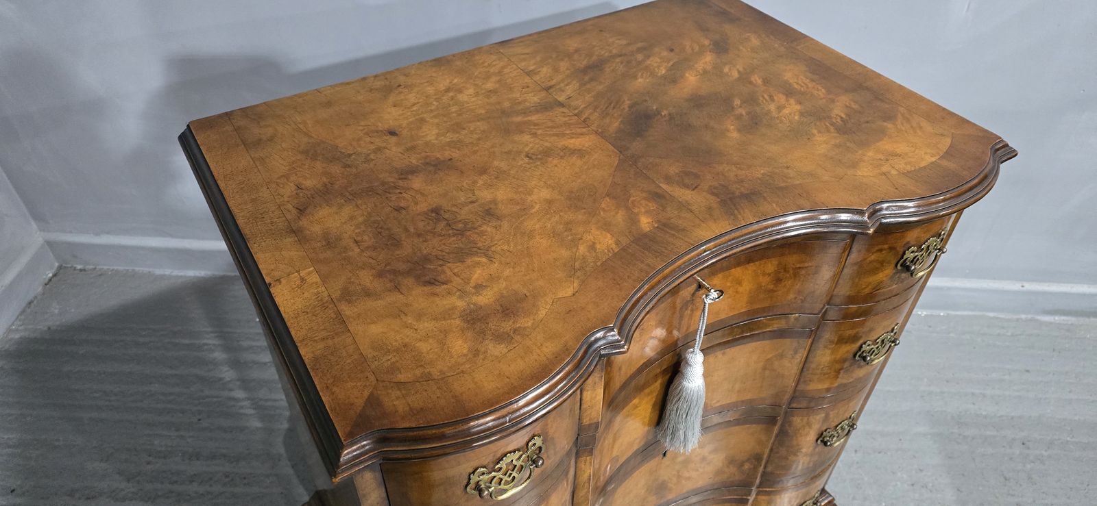 photo vintage Outstanding Concave Walnut Chest Of Drawers