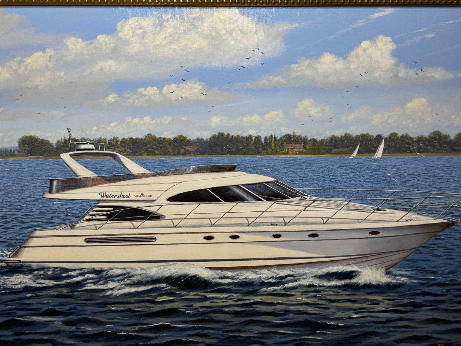 Oil Painting Lake Windermere Ascendancy — Fairline Squadron 50 Yacht By Edward Hersey photo furniture