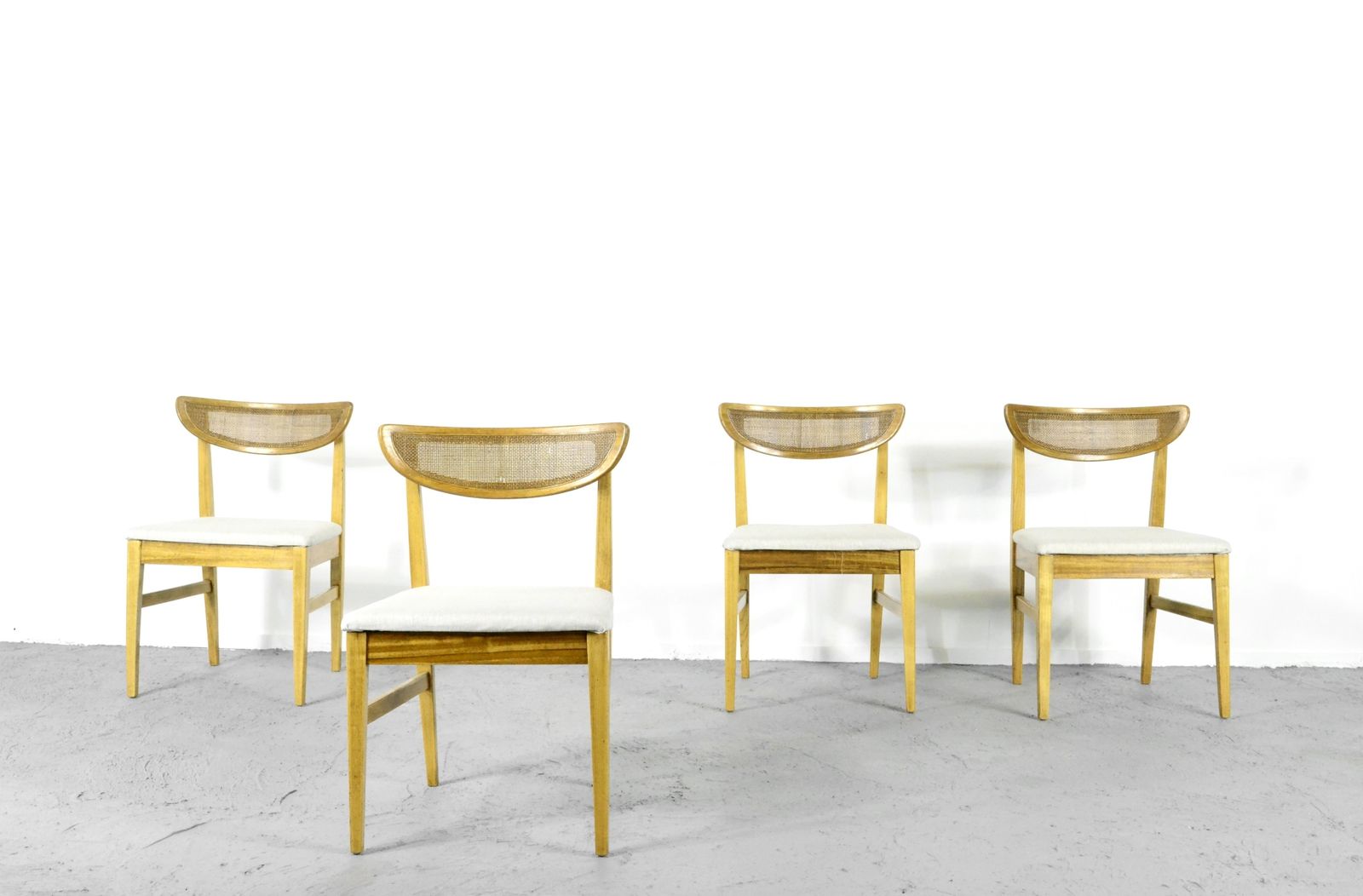 Very Rare Set Of 4 Vintage Midcentury Teak And Cane Bergere Chairs