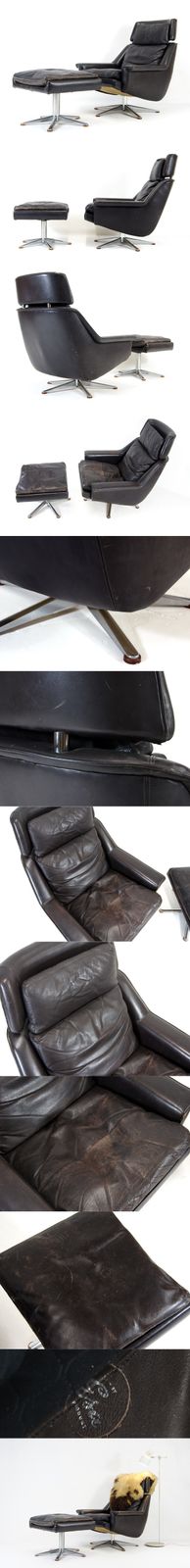 Retro Vintage Danish Werner Langenfeld Esa Leather Swivel Chair + Stool 60s 70s photo furniture