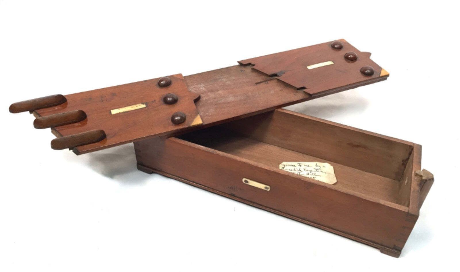 photo vinterior Antique Wooden 19th Century Secret Puzzle Box / Money Storage Chest C.1895