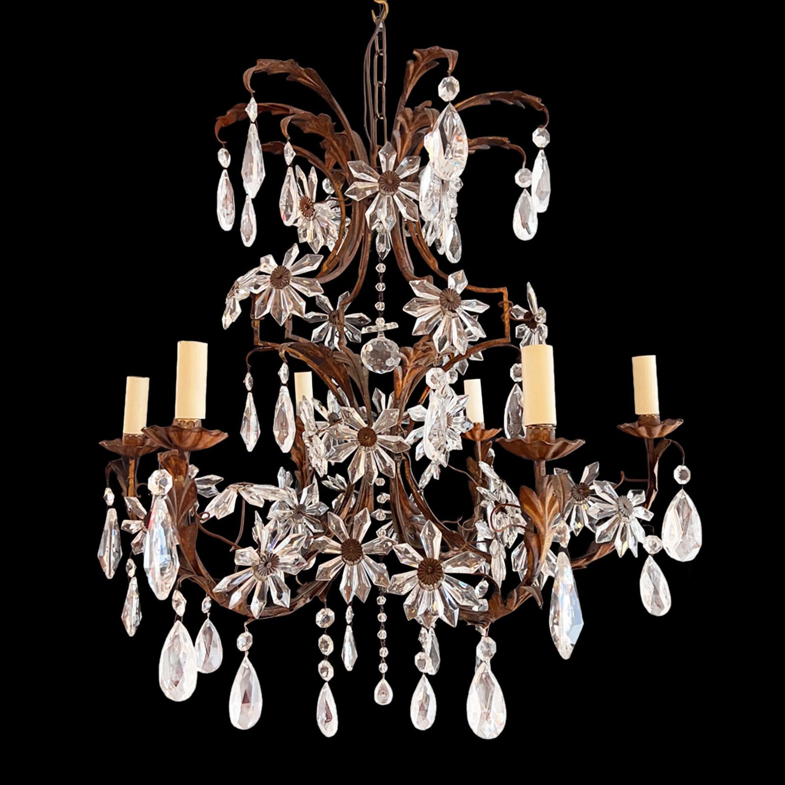 French Decorative Large Chandelier With Flowers With Six Arms, 1920s photo furniture