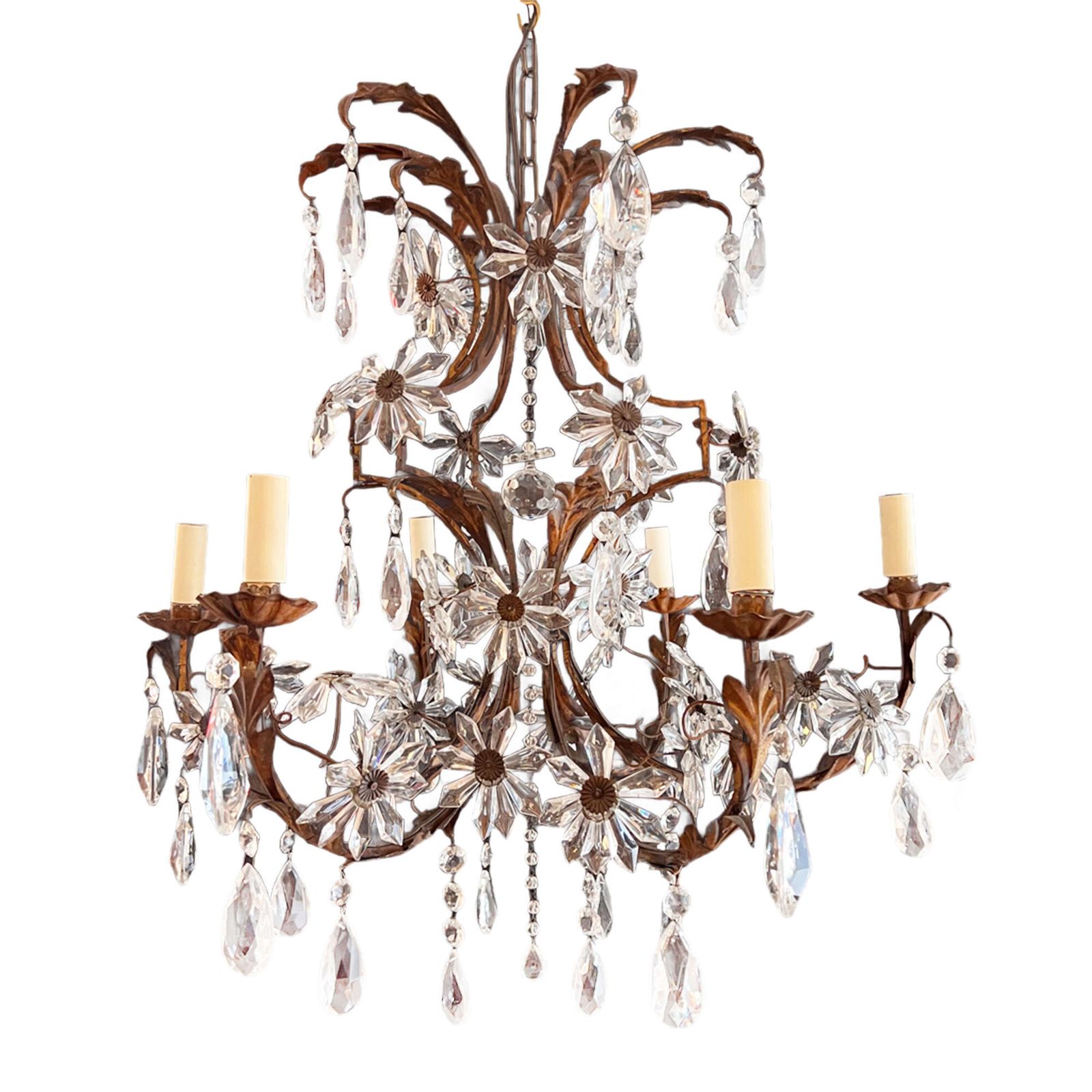 French Decorative Large Chandelier With Flowers With Six Arms, 1920s photo 3070.0