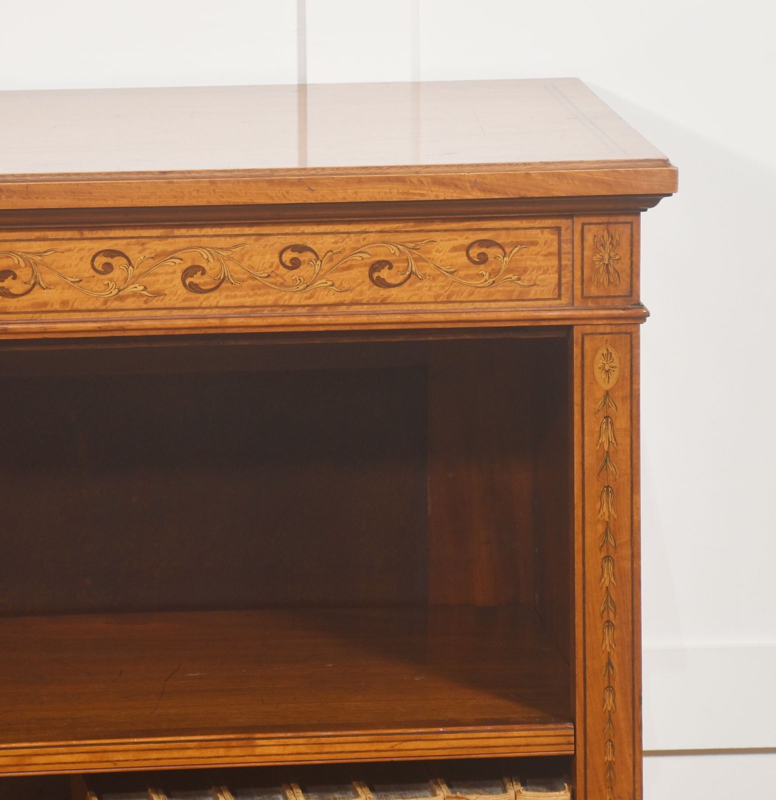 Satinwood Open Bookcase With Inlaid Frieze photo for sale