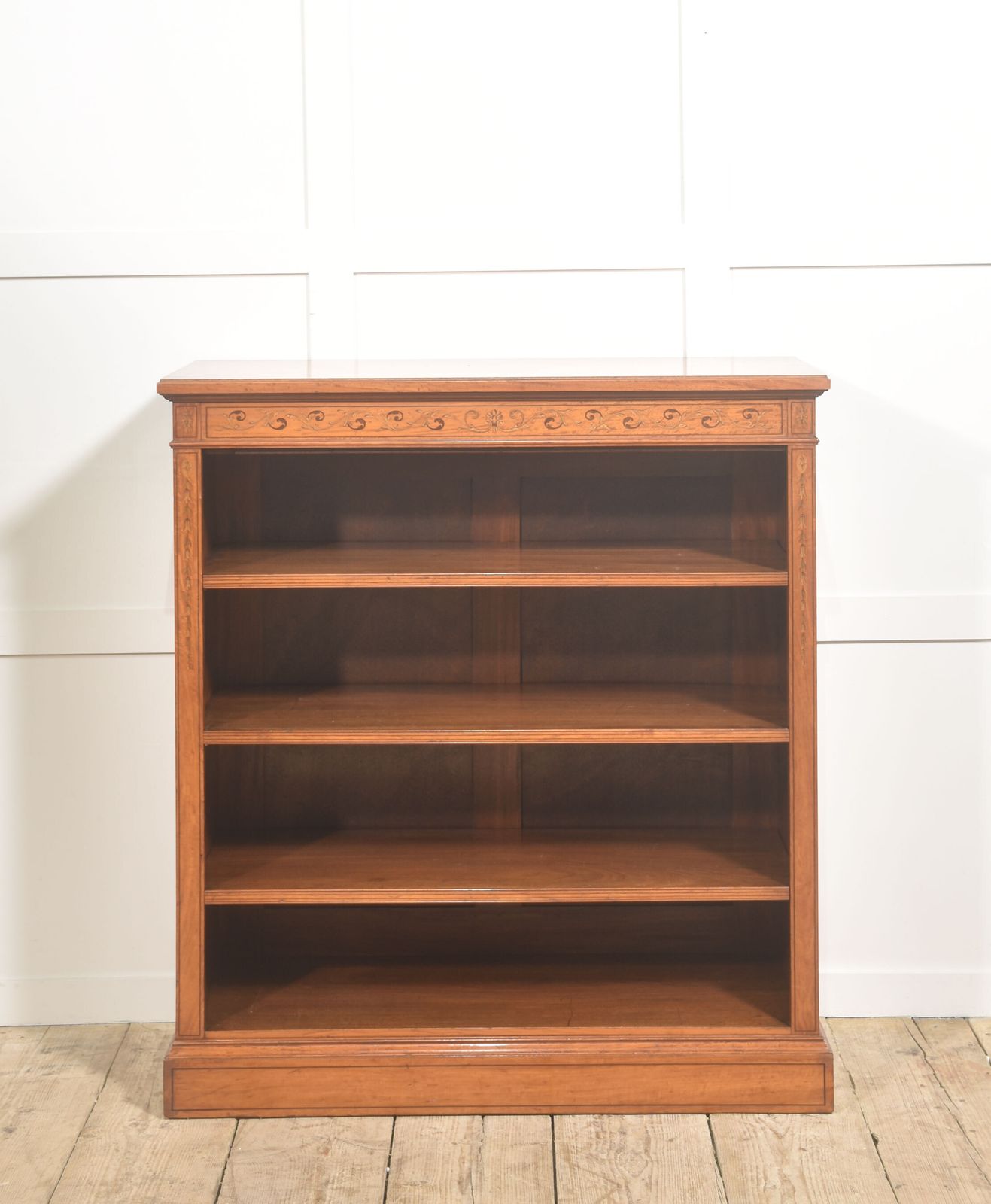 Furniture Satinwood Open Bookcase With Inlaid Frieze photo