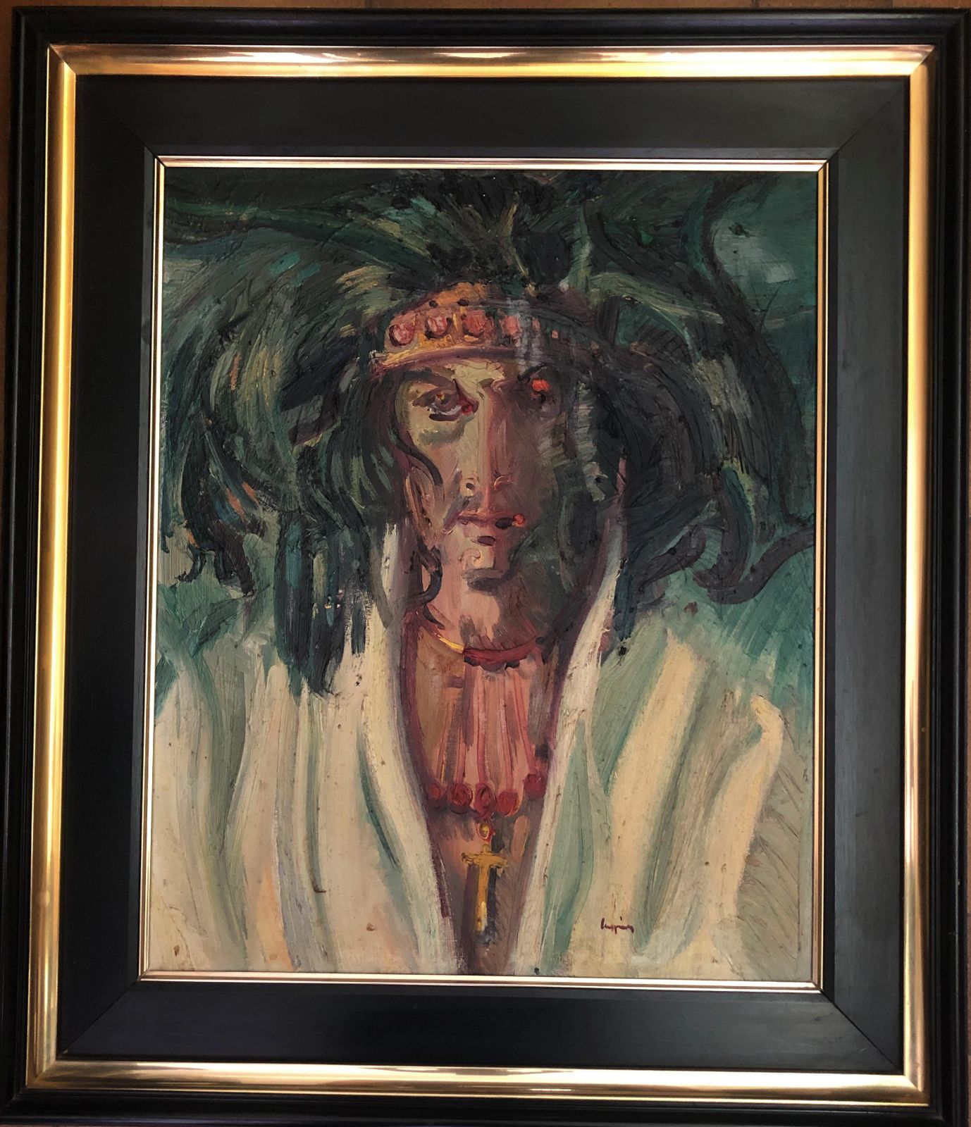 Joan Cruspinera Spanish Expressionist Portrait Painting Bohemian Hippie Figure Oil On Canvas photo furniture