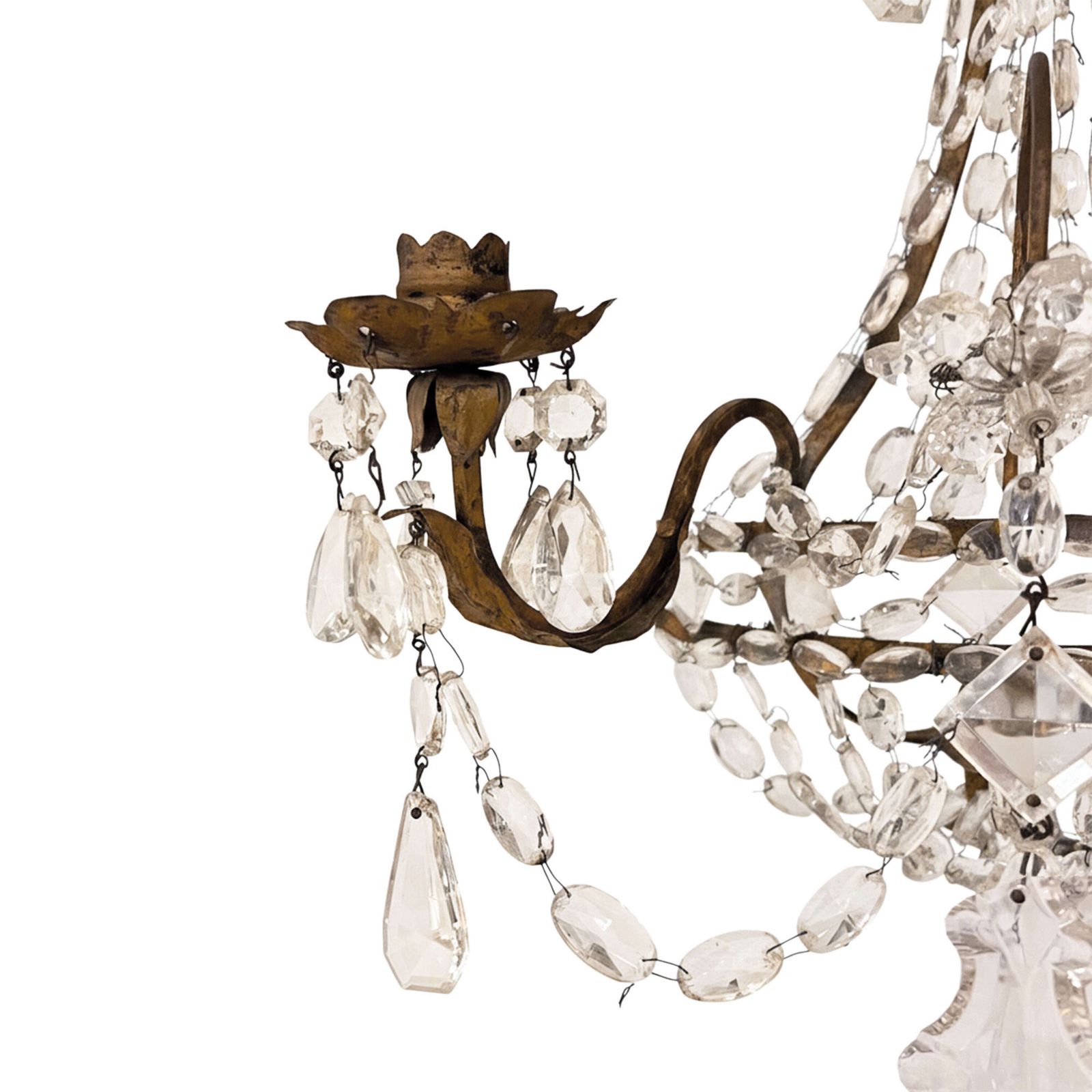 Pair Of Large 1920s French Gilt Metal & Glass Three Arm Wall Sconces photo Lighting