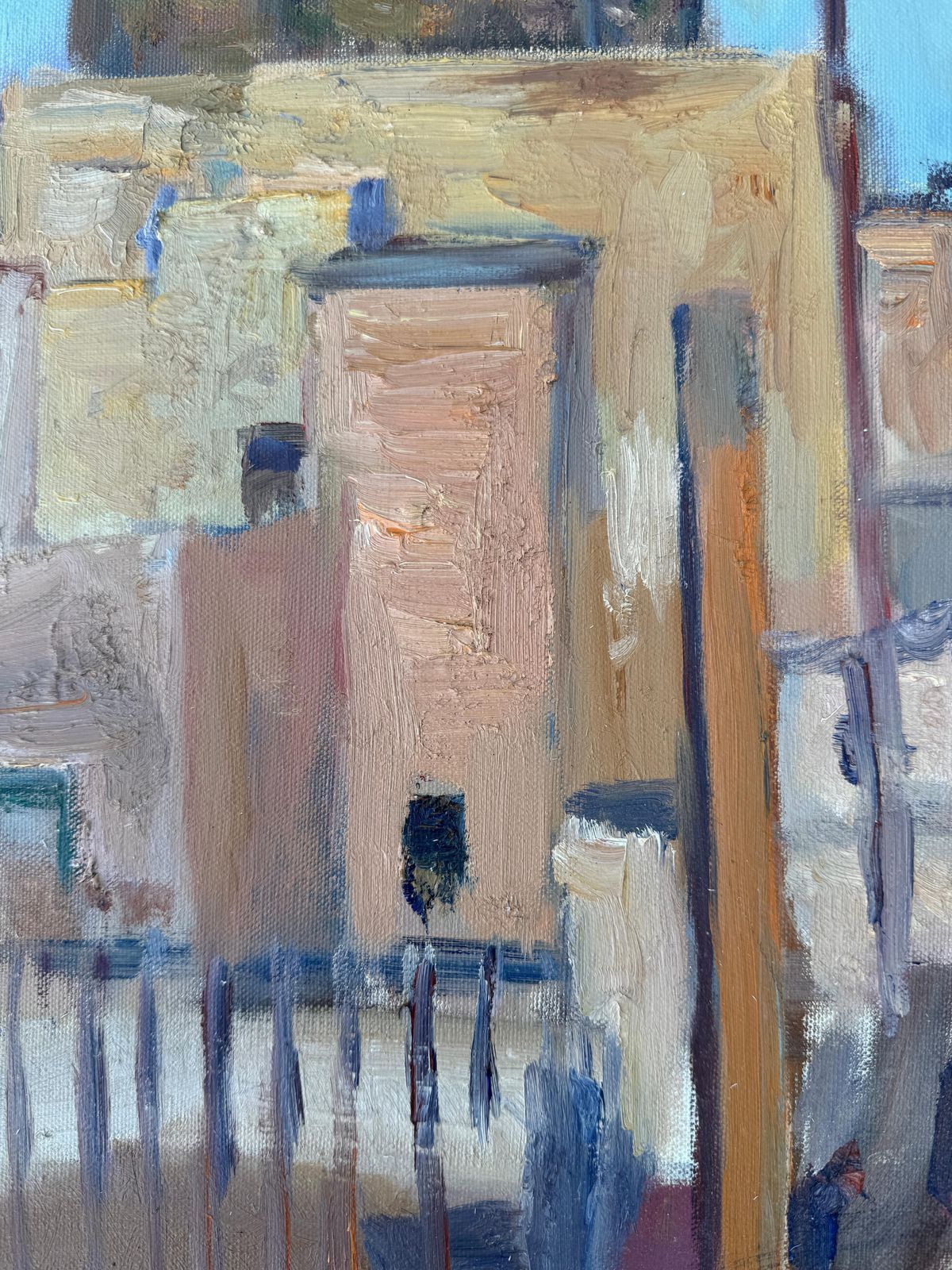 Simon Busom Mid Century Barcelona Cathedral Rooftops Oil Painting, Mediterranean Spanish 1969 photo Art