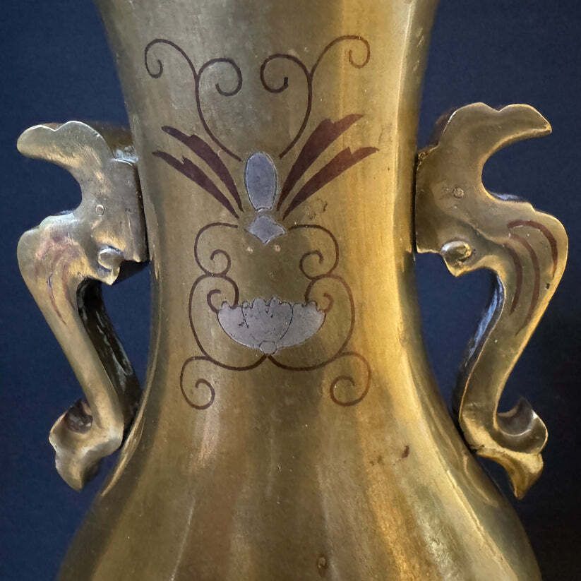 Antique Early 1900s Japanese Meiji Mixed Metal Bronze Large Vase photo 191.0