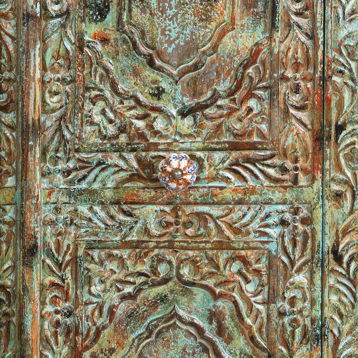 Painted Vintage Cabinet With Relief Carvings photo vinterior