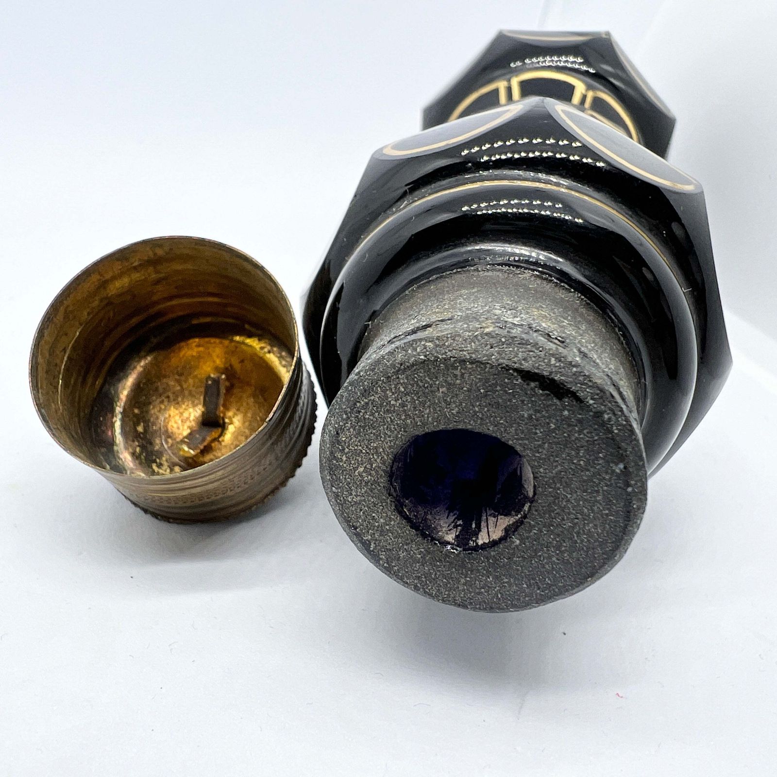 Bohemian 1820 30s Dark Blue Glass And Bronze Tall Perfume Scent Bottle Flask. With Museum Exhibition Provenance photo buy