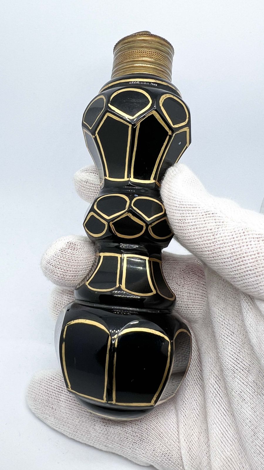 Bohemian 1820 30s Dark Blue Glass And Bronze Tall Perfume Scent Bottle Flask. With Museum Exhibition Provenance photo vintage