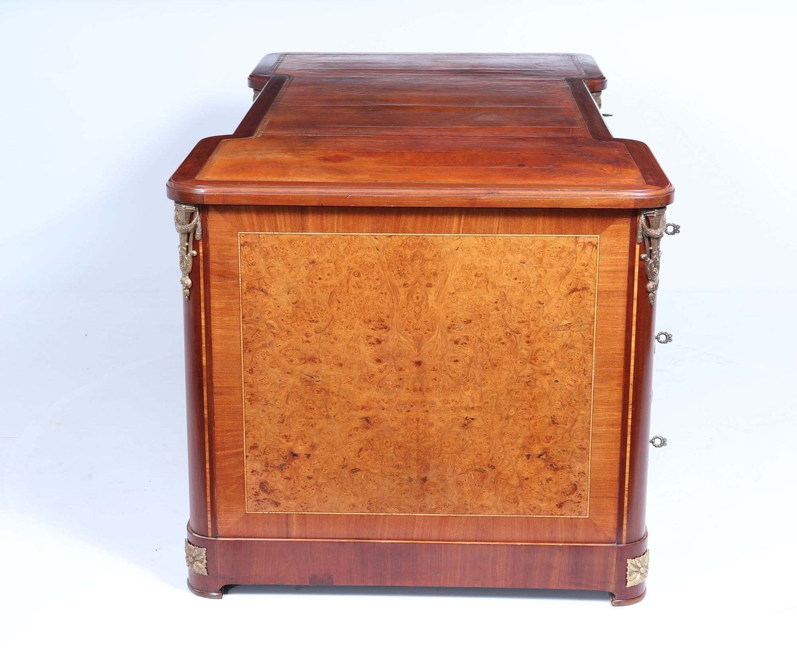 Fine French Burr Walnut Pedestal Desk With Gilt Bronze Ormolu Mounts C1880 photo vinterior