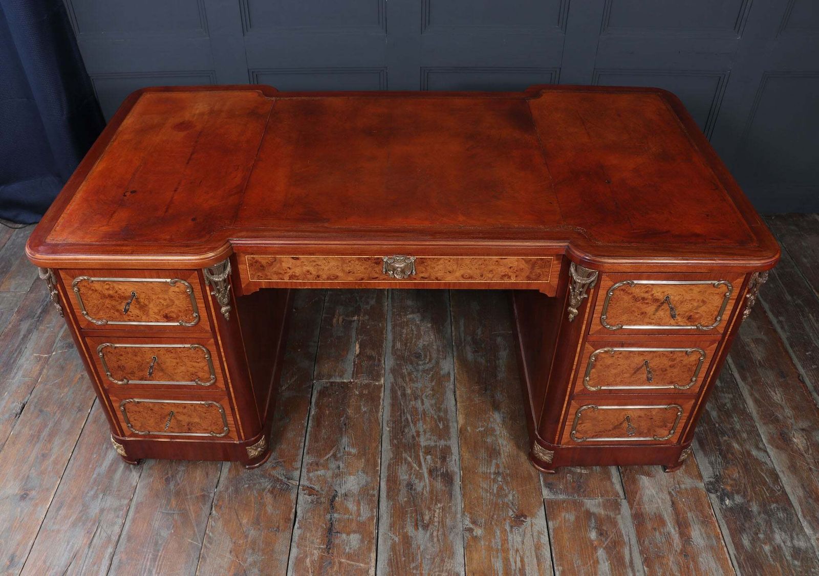 4800.0 Fine French Burr Walnut Pedestal Desk With Gilt Bronze Ormolu Mounts C1880 photo