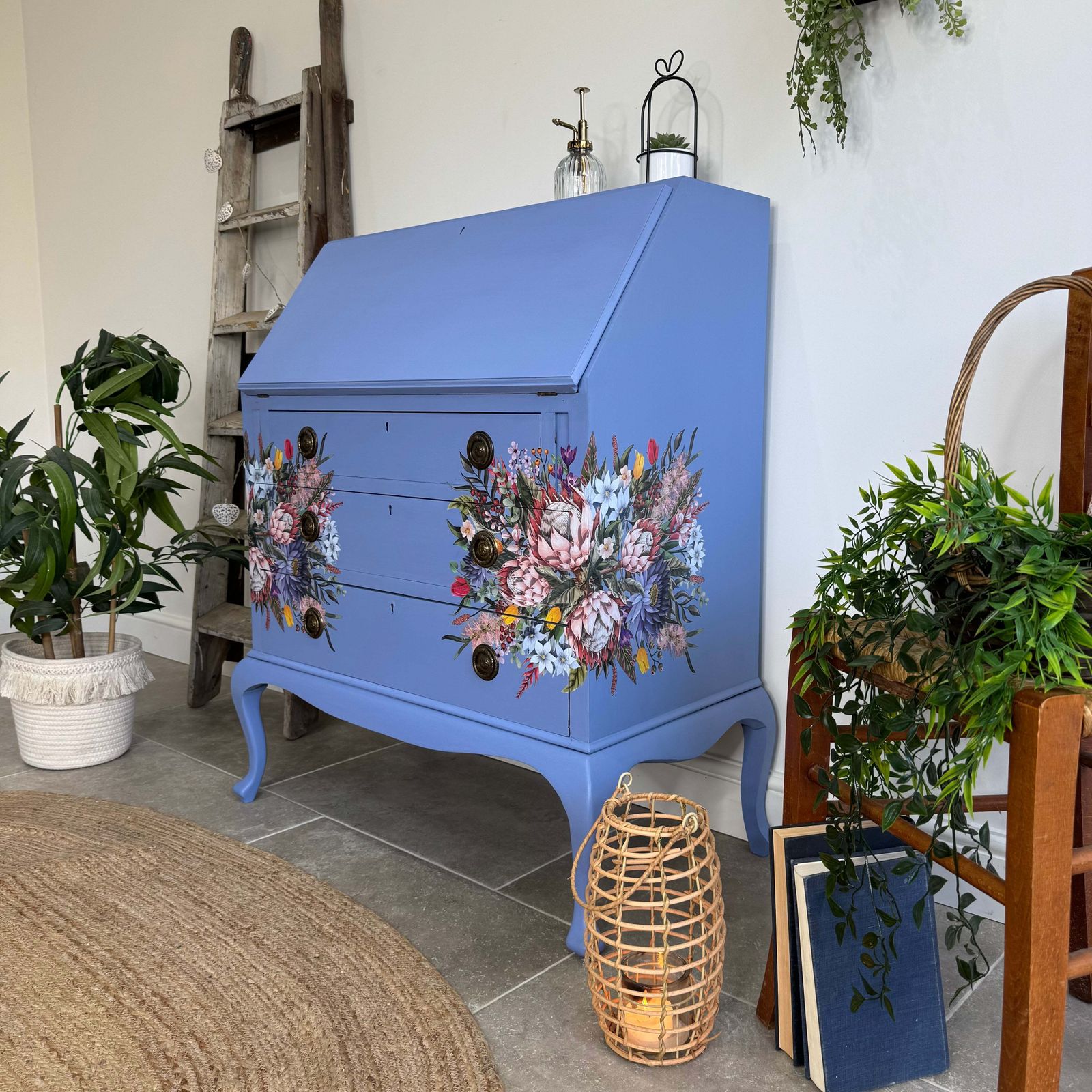 Pretty Writing Desk / Bureau Painted Light Blue, Pink And Floral photo furniture